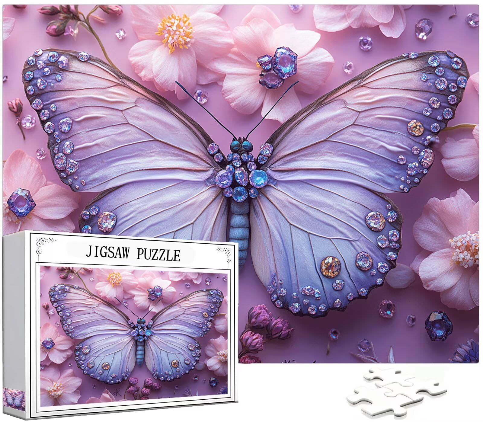 Motyl Puzzle 1000 sztuk, 5D DIY Puzzle Kwiaty Puzzle Dorośli i 14 lat Chłopcy, Układanka z pudełkiem prezentowym, Gry Relaks i Inteligencja, Wystrój pokoju na ścianę, 75 x 50 cm, Model264