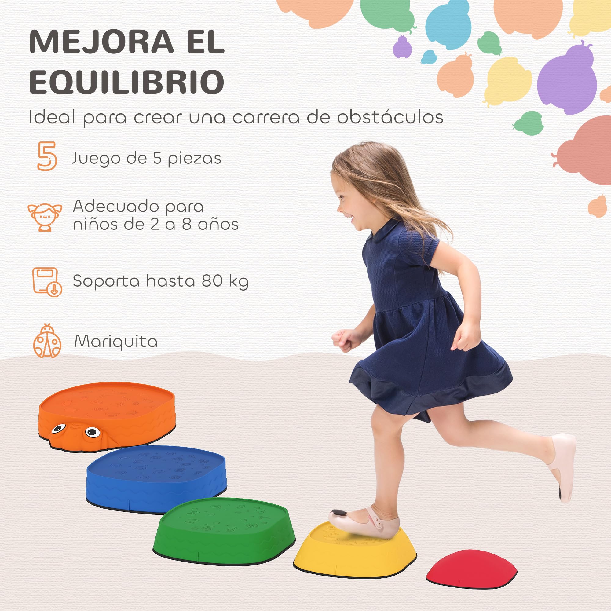 AIYAPLAY Conjunto de Piedras de Equilibrio para Niños Apilables de 5 Piezas Juego de Equilibrio para Niños de +2 Años Forma de Mariquita Antideslizantes para Interior y Exterior Multicolor