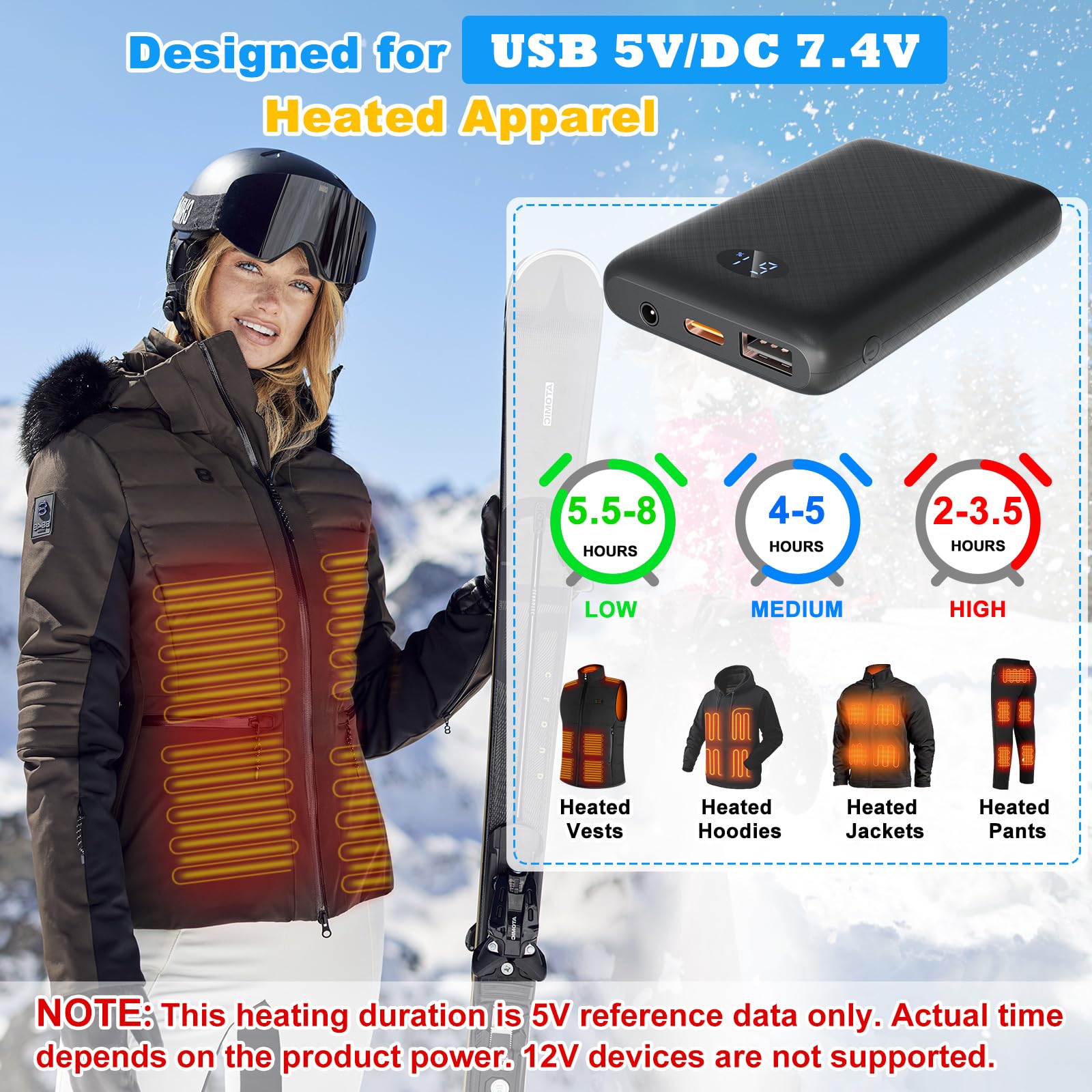 Batteria di riscaldamento 40000mAh 5V 3A Power Bank Caricatore portatile Batteria esterna per gilet riscaldato Giacca Sciarpa Guanti Power Bank