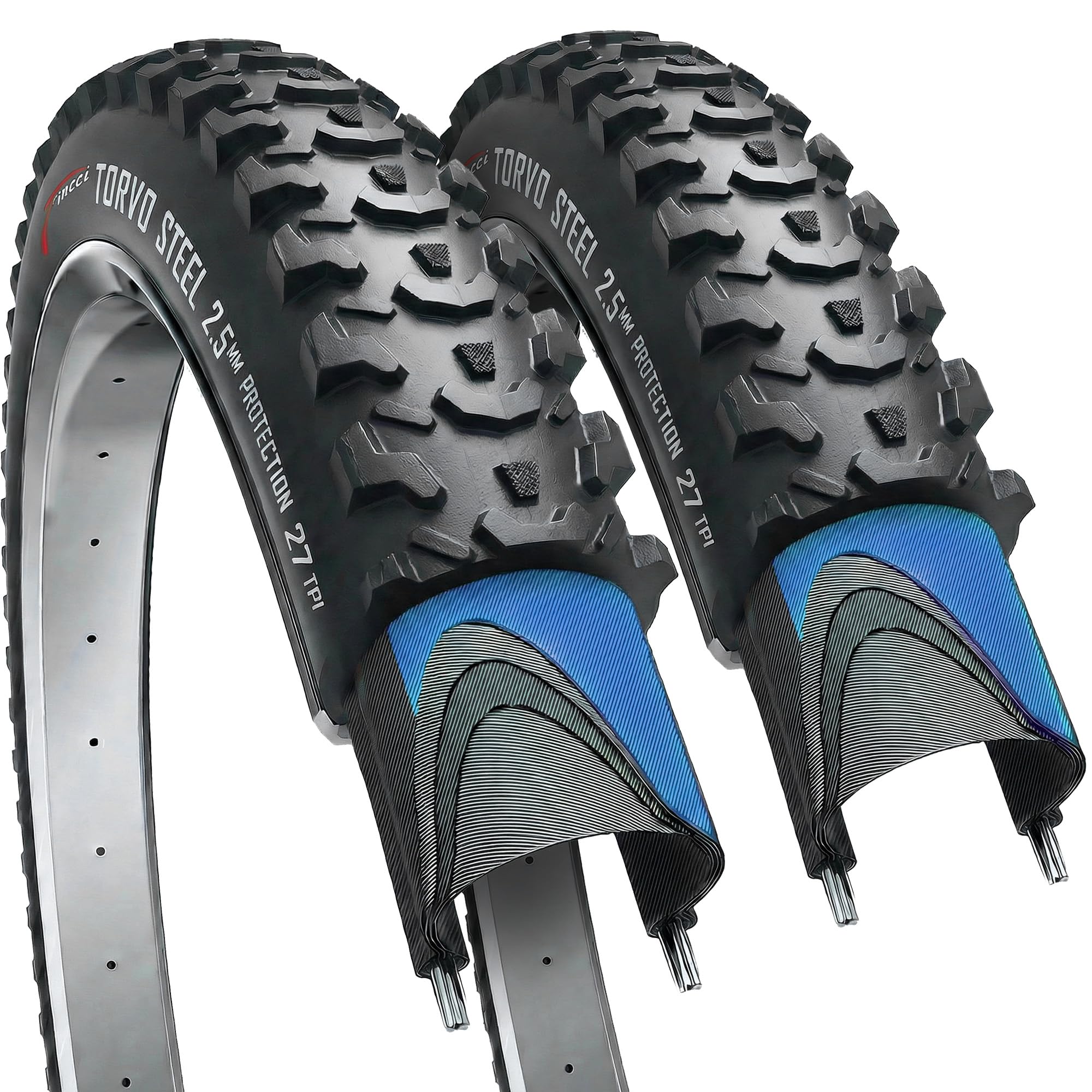 Fincci Cubiertas MTB 26 x 2.10 ETRTO 56-559 Antipinchazos 27TPI Pack de 2 | Diseño Plegable y Protección de 2.5 mm para Rodadura Fiable a 40-65 PSI en MTB, Bicicletas Urbanas y Caminos Mixtos