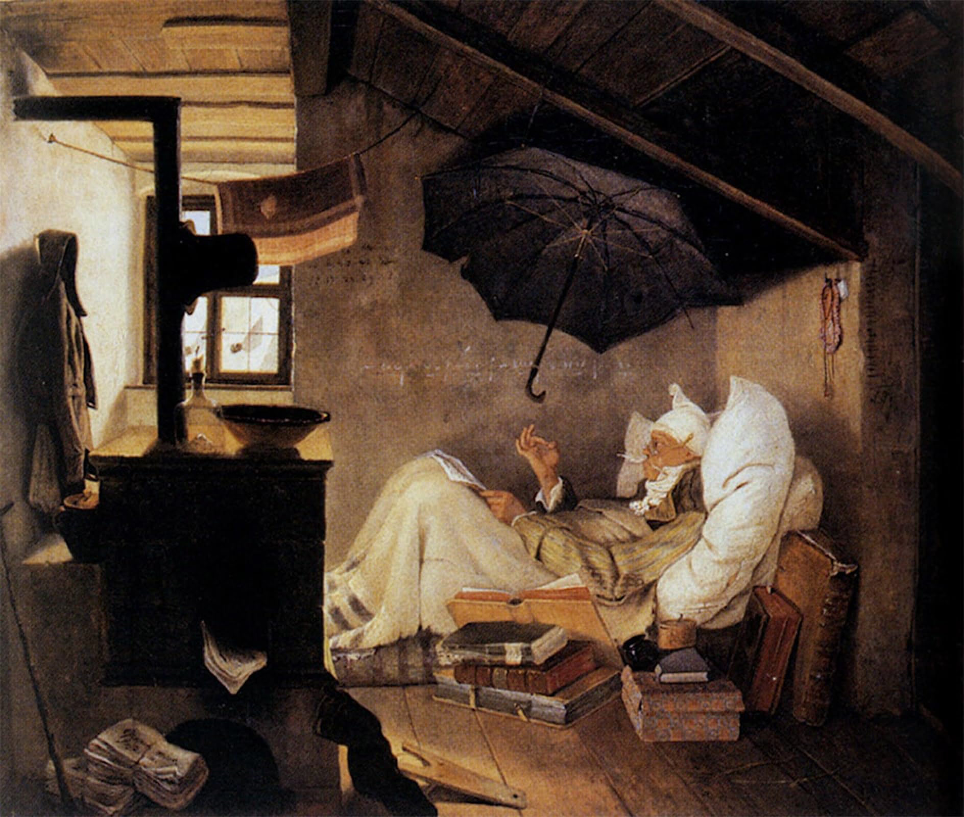 ARTXLXXBN Famous Art Print Poster Vintage Wall Art the Poor Poet by Carl Spitzweg Canvas Art Poster for Home Decor 60x90cm
