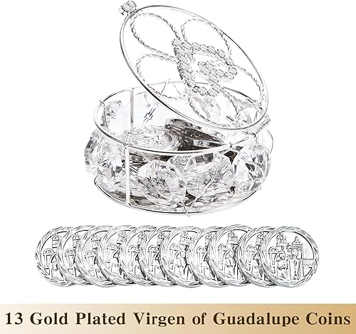 Miniatura 3 de Arras de Boda Católica, Arras para Boda Católica, caja de regalo de plata con 13 monedas de cristal decorativo de diamantes de imitación, Arras de