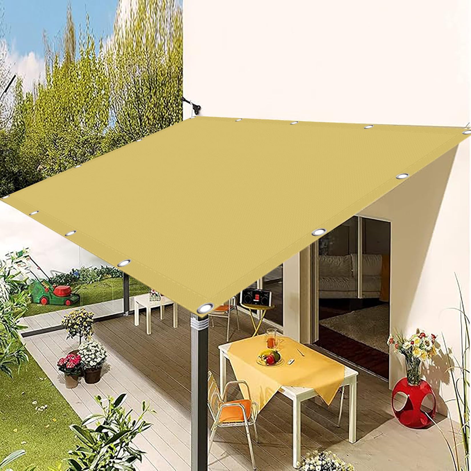 Schaduwdoek Rechthoekig 230 x 300 cm Weerbestendig, Uv-Bescherming Scheurvaste Schaduwdoek met Oogjes en Touw Voor Serre, Kippenhok, Planten, Outdoor, Patio, Yard, bruin