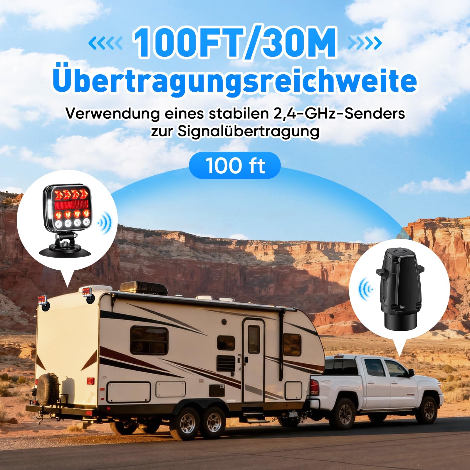 BlumWay Magnetische kabellose Anhängerleuchten, verbessertes 2,4GHz-Sender mit 3000mAh-Akku, Beleuchtungsset für Lkw, Boot, Wohnmobil, Fahrzeuge, Übertragungsreichweite bis zu 30 Meter, IP67