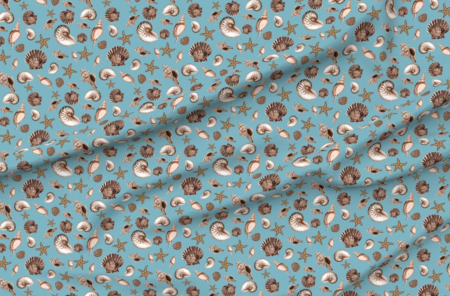 Spoonflower Fabric - Under The Sea Shells Nautilus Nautical Starfish Coastal Ocean Printed on Polartec(R) Fleece Fabric by The Yard - Sewing Blankets Loungewear and No-Sew Projects