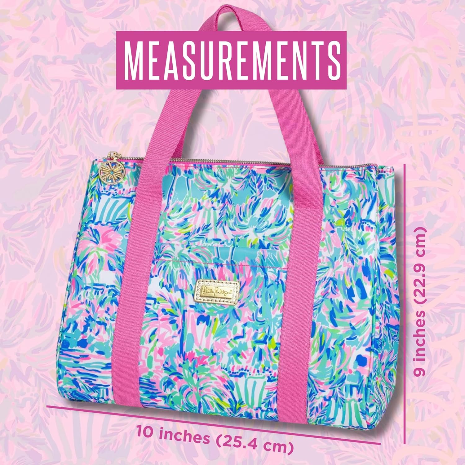 Lilly Pulitzer Cute Lunch Bag for Women, Large Capacity Insulated Tote Bag, Blue Mini Cooler with Storage Pocket and Shoulder Straps, Cabana Cocktail