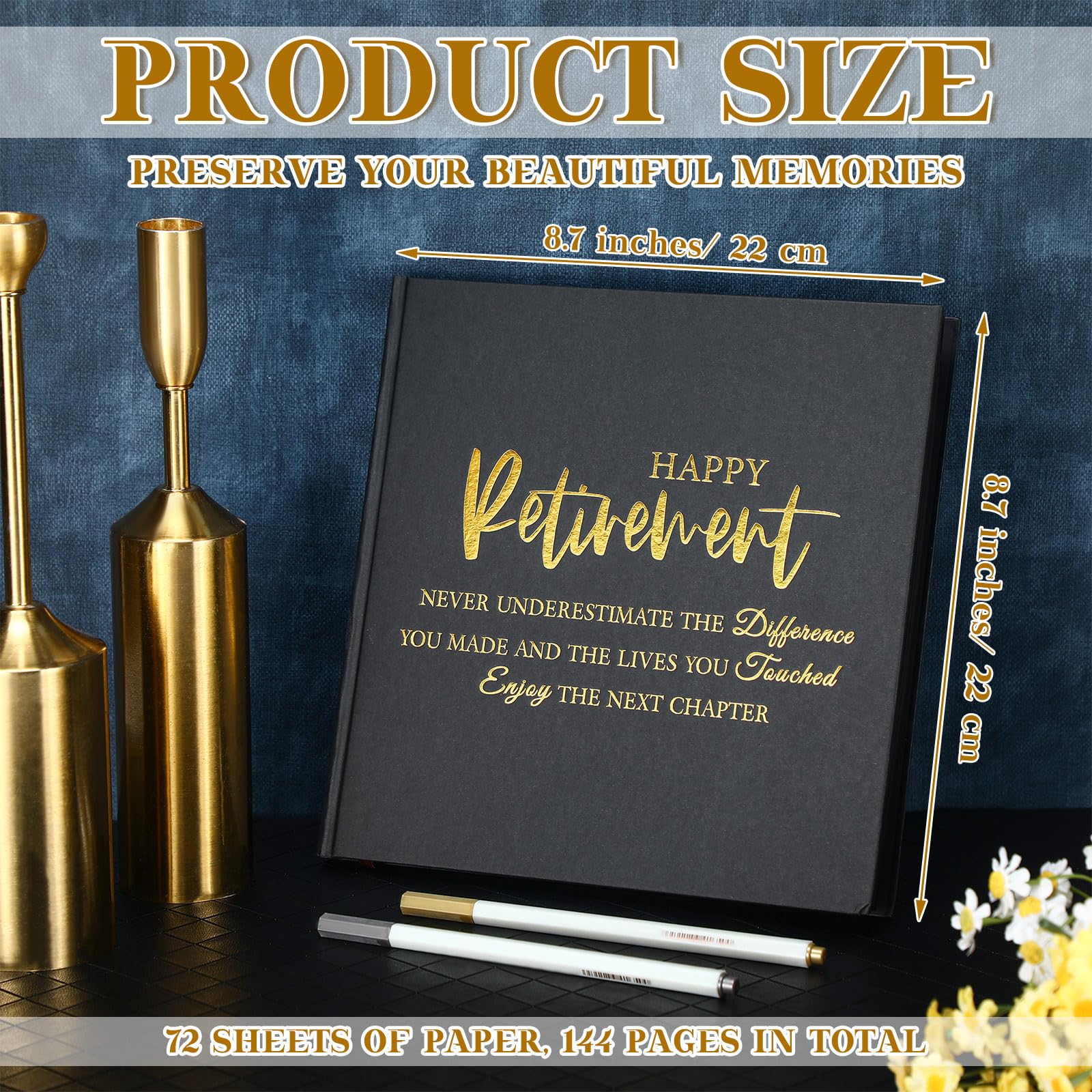 Gästebuch für den Ruhestand mit 2 Markern, 21,6 cm, quadratisch, Hardcover, blanko, Gästebuch, Happy Retirement, Partyzubehör, Ruhestand, Geschenke für Frauen und Männer, Party-Dekorationen,