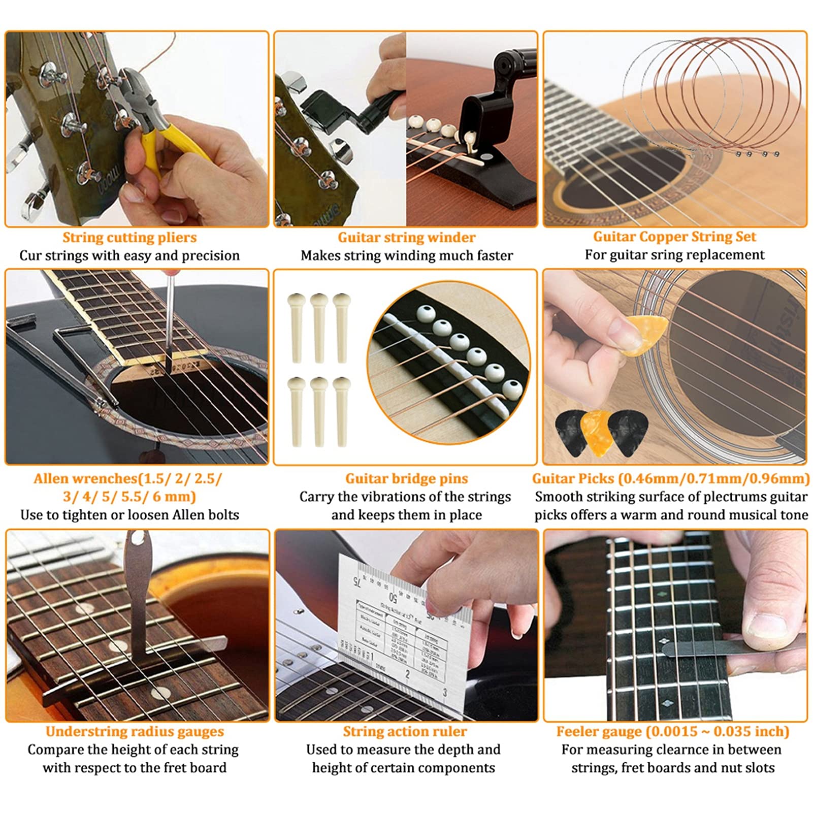 Kit Strumenti Riparazione Chitarra, Avvolgitore Corda Ponte Pulegge Chiavi Manutenzione Strumenti Musicali