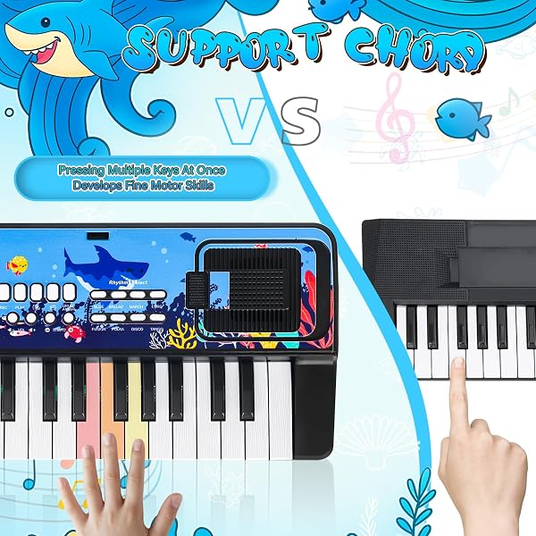 Kinder Keyboard Klavier mit Mikrofon Notenständer, 37 Tasten Tragbare Elektronische Kinderklavier Musik Spielzeug ab 3 4 5 6 Jahren, Geburtstag Weihnachten Geschenke für Jungen/Mädchen, Schwarz - 3