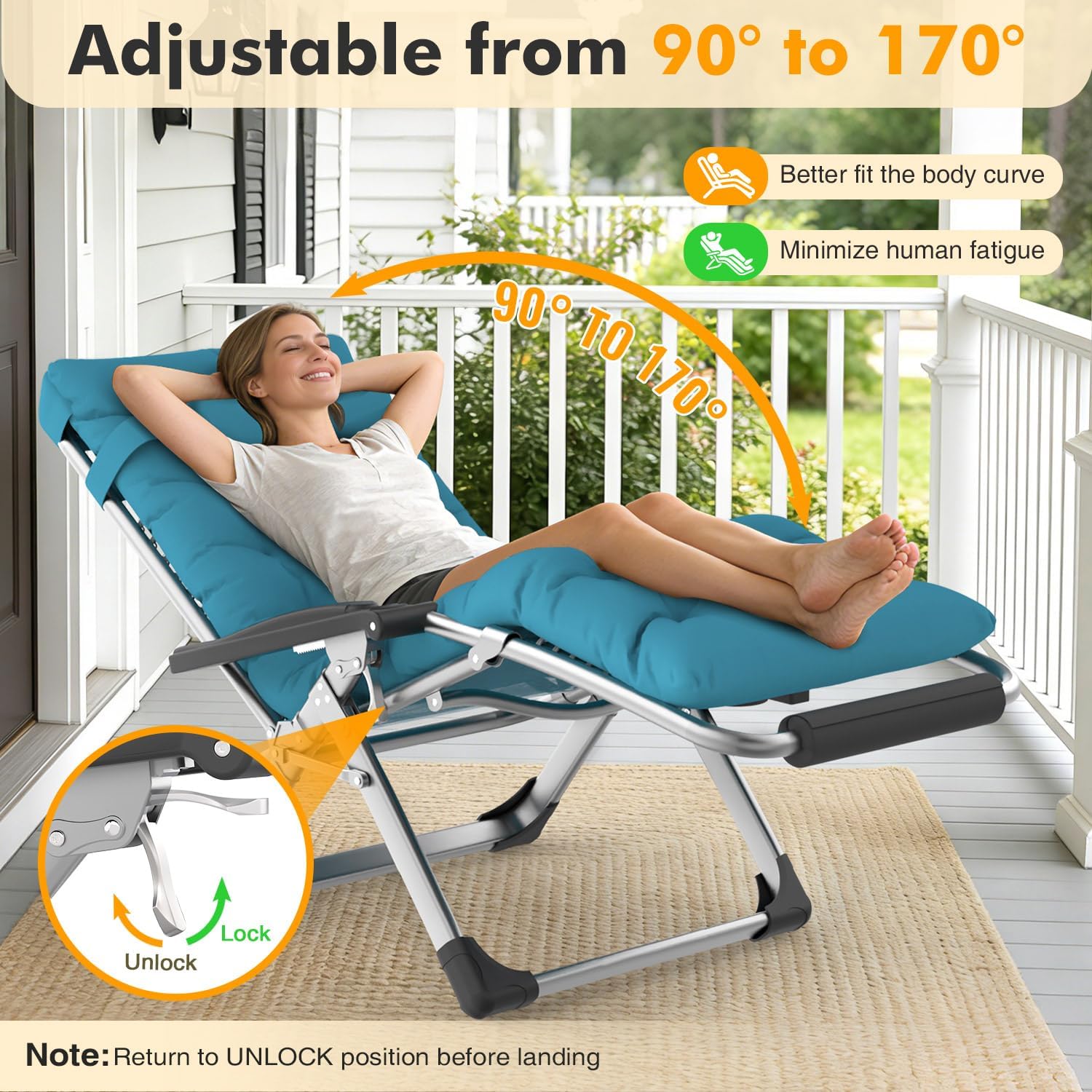 Slendor Oversized Zero Gravity Chairs XL, 29IN Padded Anti Gravity Chair, Zero Gravity Lounge Chair, Folding Reclining Patio Chair w/Aluminum Alloy Lock, Headrest, Cup Holder, Light Blue