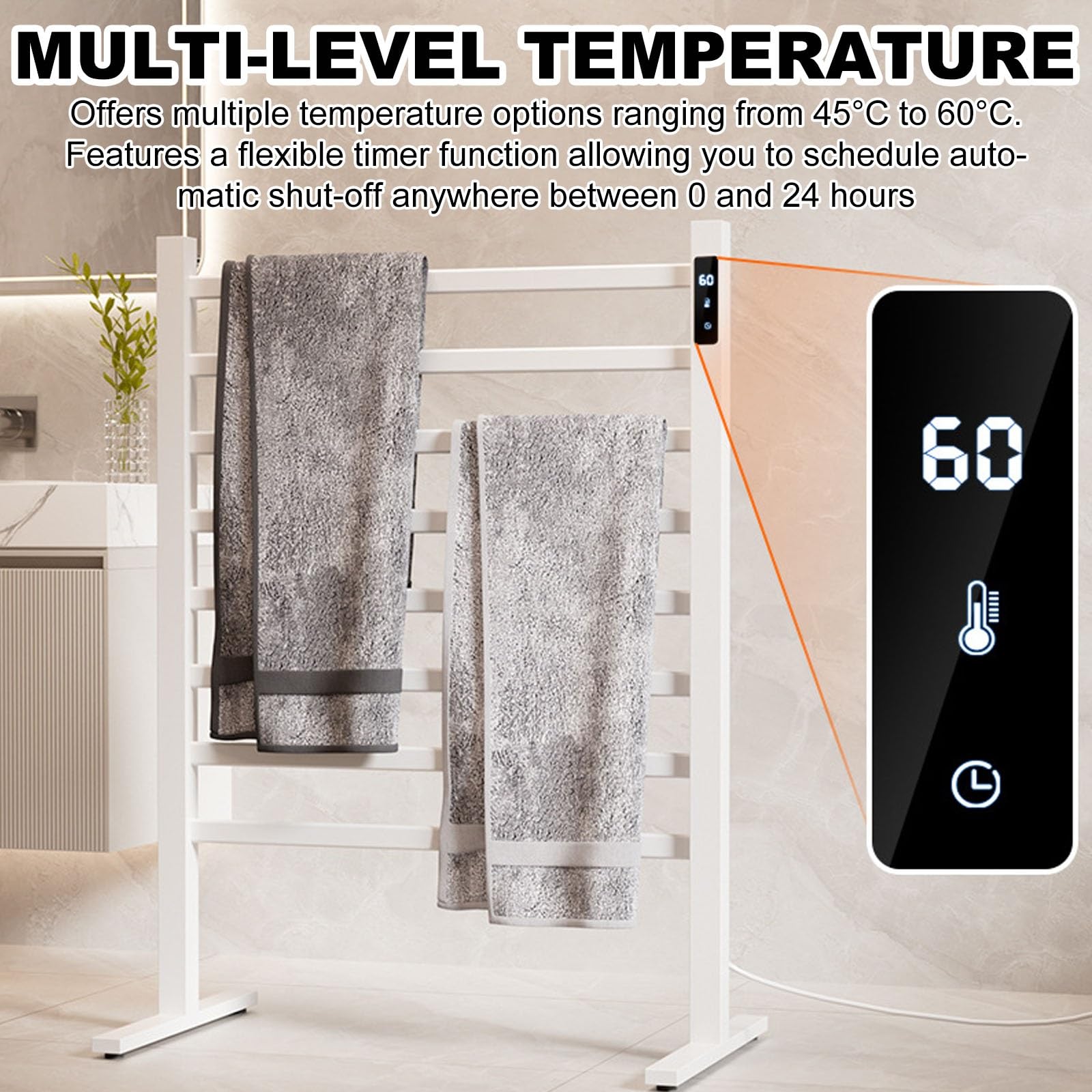 Genérico Calientatoallas, Toallero Eléctrico Calefactable De 150 W, Calientatoallas De Pie con Temporizador Y Control De Temperatura, Toallero Calefactable De Aluminio para Baño