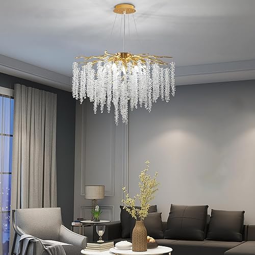 Miniatura 51 de Candelabro moderno de ramas de árbol de cristal, color negro, 40 pulgadas, Art Deco Rectángulo Lineal con gotas de lluvia para interiores, comedor