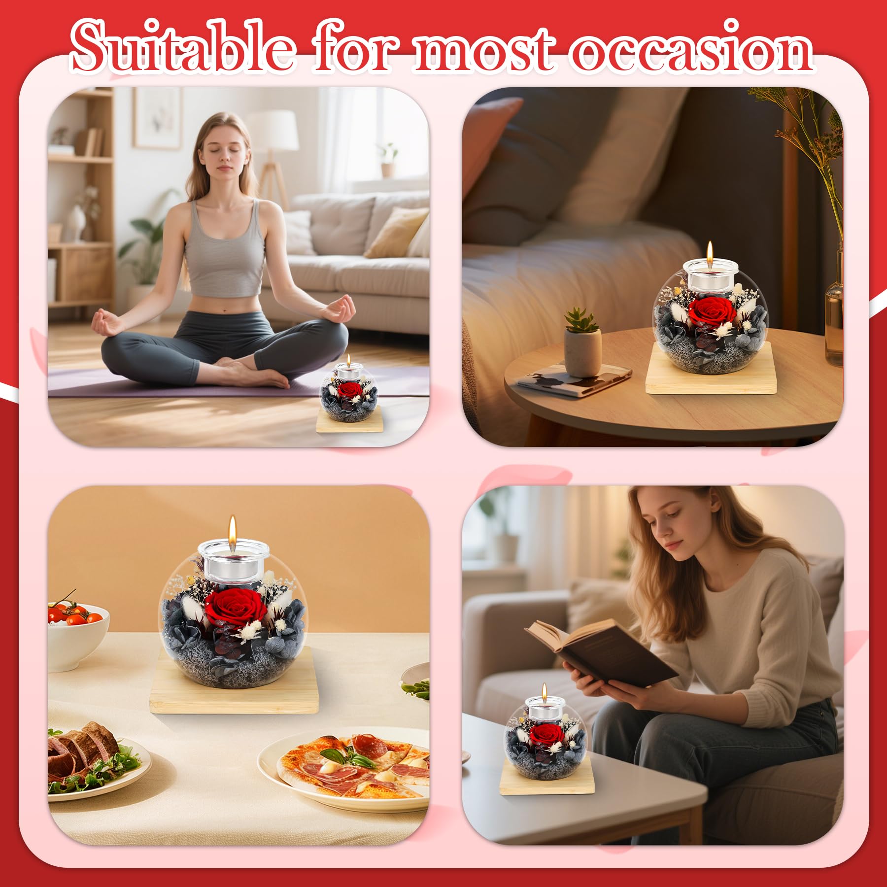 Rose Éternelle en Verre, Coffret Cadeau de Rose Préservée et Bougies Parfumées, Cadeau d'anniversaire Fête des Mères Saint-Valentin Noël pour Maman, Petite Amie, épouse, Femme (Rouge)