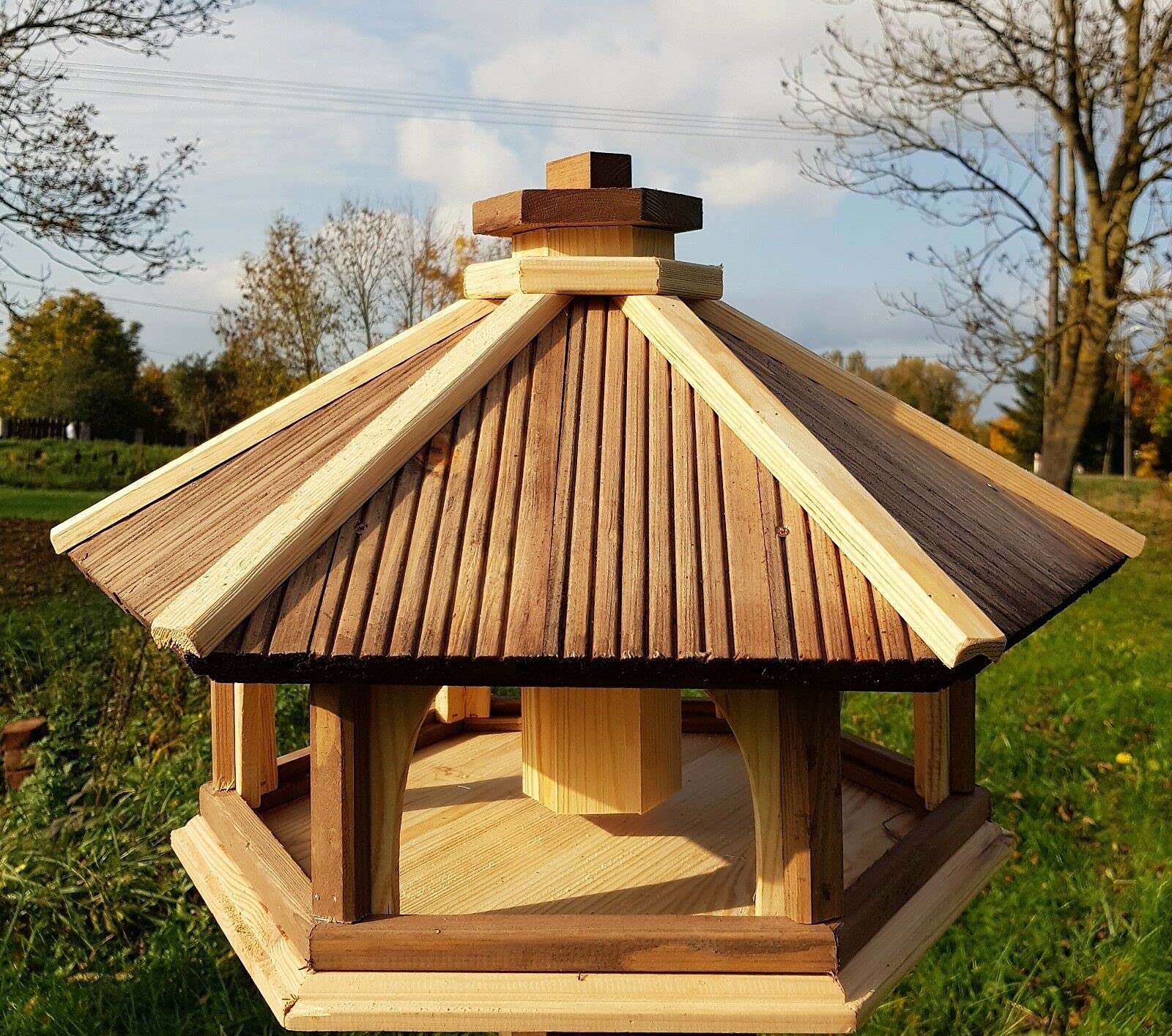 Vogel Futter Haus Futterstelle Sechseck aus Holz Vogelhaus
