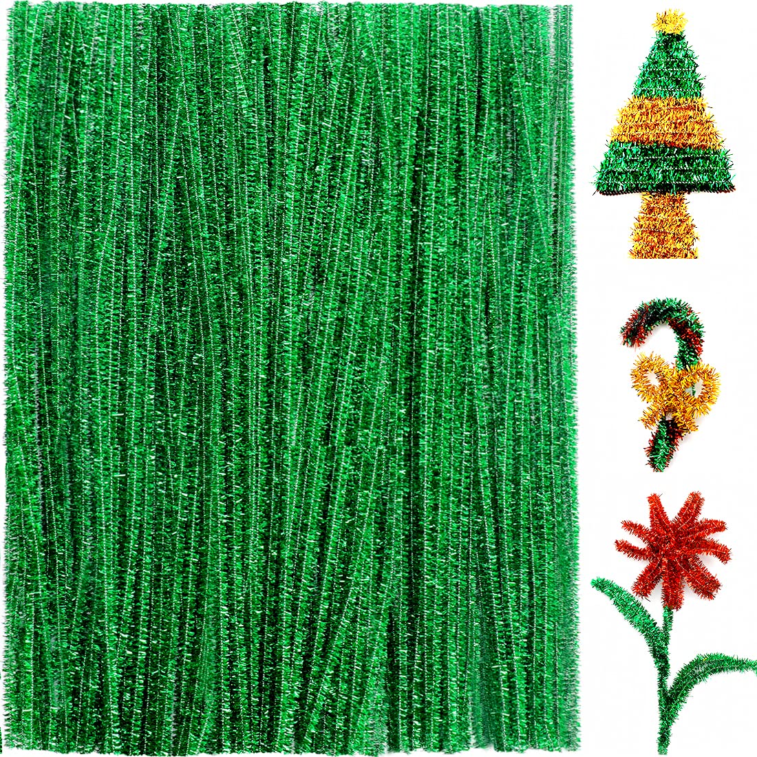 Praisebank Green Glitter Pipe Cleaners for Crafts, 200pcs, Chenille Stems for DIY Projecets, Arts &amp; Crafts Supplies for Festival Party Decorations