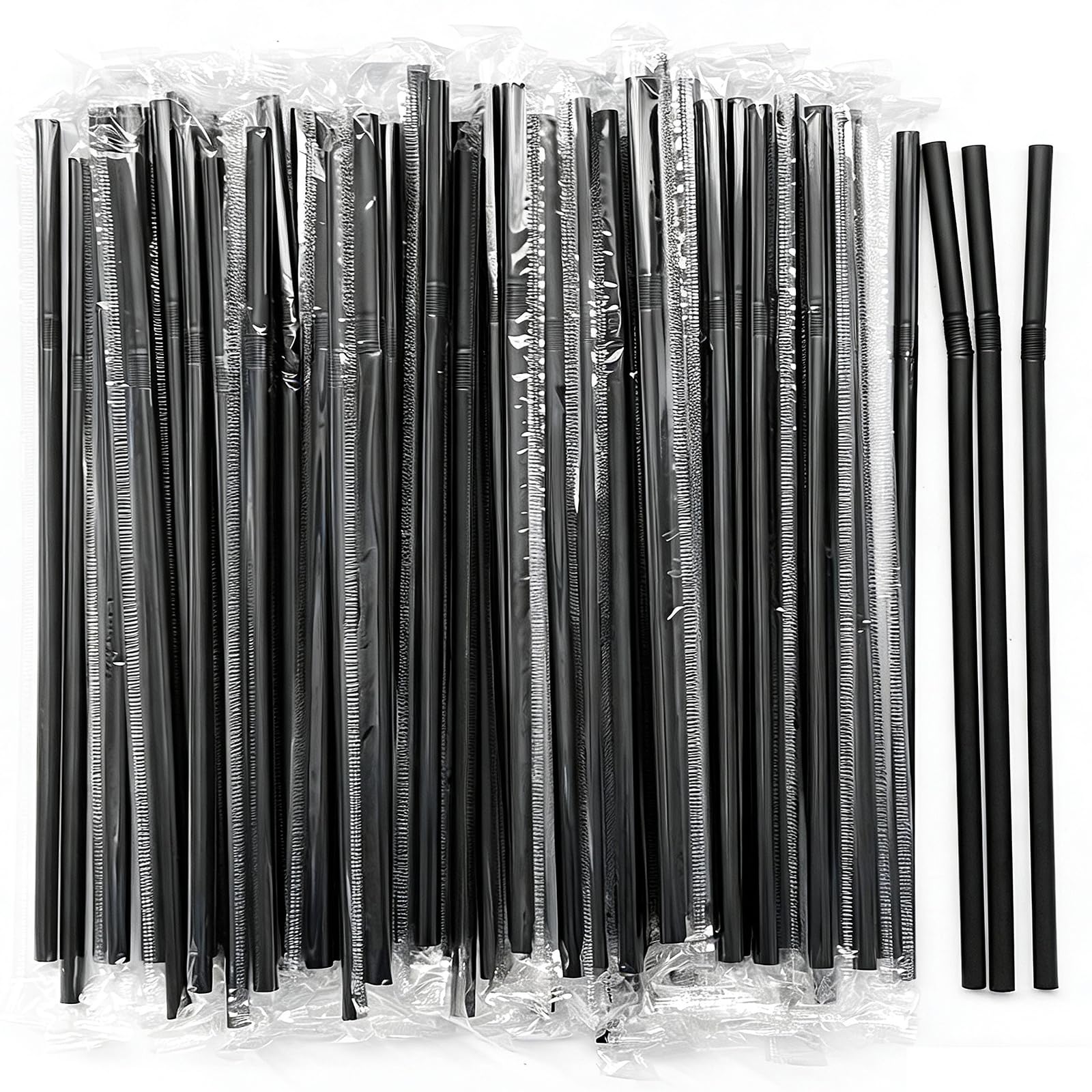 YAOSHENG [500 counts] Black Straw 8.26" x 0.23" Individually Wrapped Straws, Flexible Drinking Straws, Disposable Bendy Plastic Straws (500, Black - (