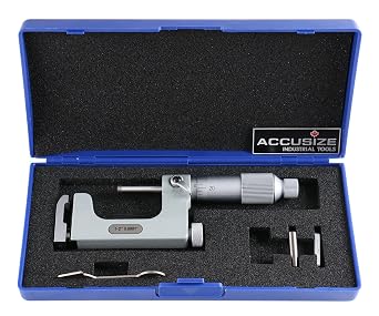 Accusize Industrial Tools 1-2'' x 0.0001'' Multi Anvil Micrometer in Fitted Box, P101-S101 | 0.0001 Resolution, 0.00016 Accuracy, Flat and Round Anvils, 5 mm Round Anvil Diameter
