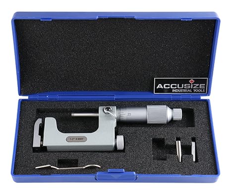 Accusize Industrial Tools 1-2'' x 0.0001'' Multi Anvil Micrometer in Fitted Box, P101-S101 | 0.0001 Resolution, 0.00016 Accuracy, Flat and Round Anvils, 5 mm Round Anvil Diameter