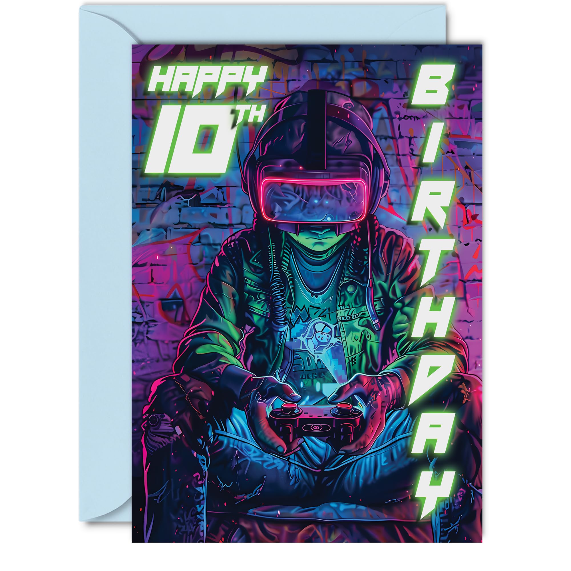 10th Birthday Cards for Boys Girls - Video Game Gamer - Happy 10 Birthday Card for Son Daughter Nephew Niece Grandson, 5x7 Inch Ten Tenth Bday Greeting Cards