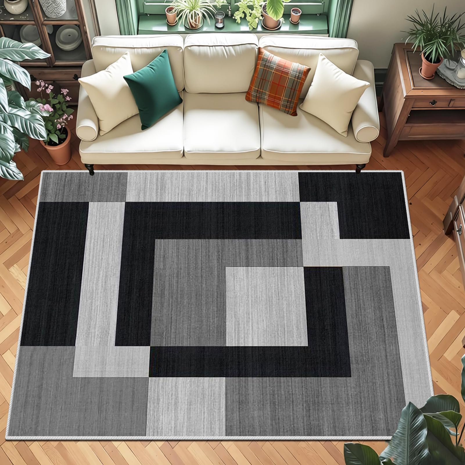 Tapis de chambre et salon vintage noir gris pour une décoration chaleureuse