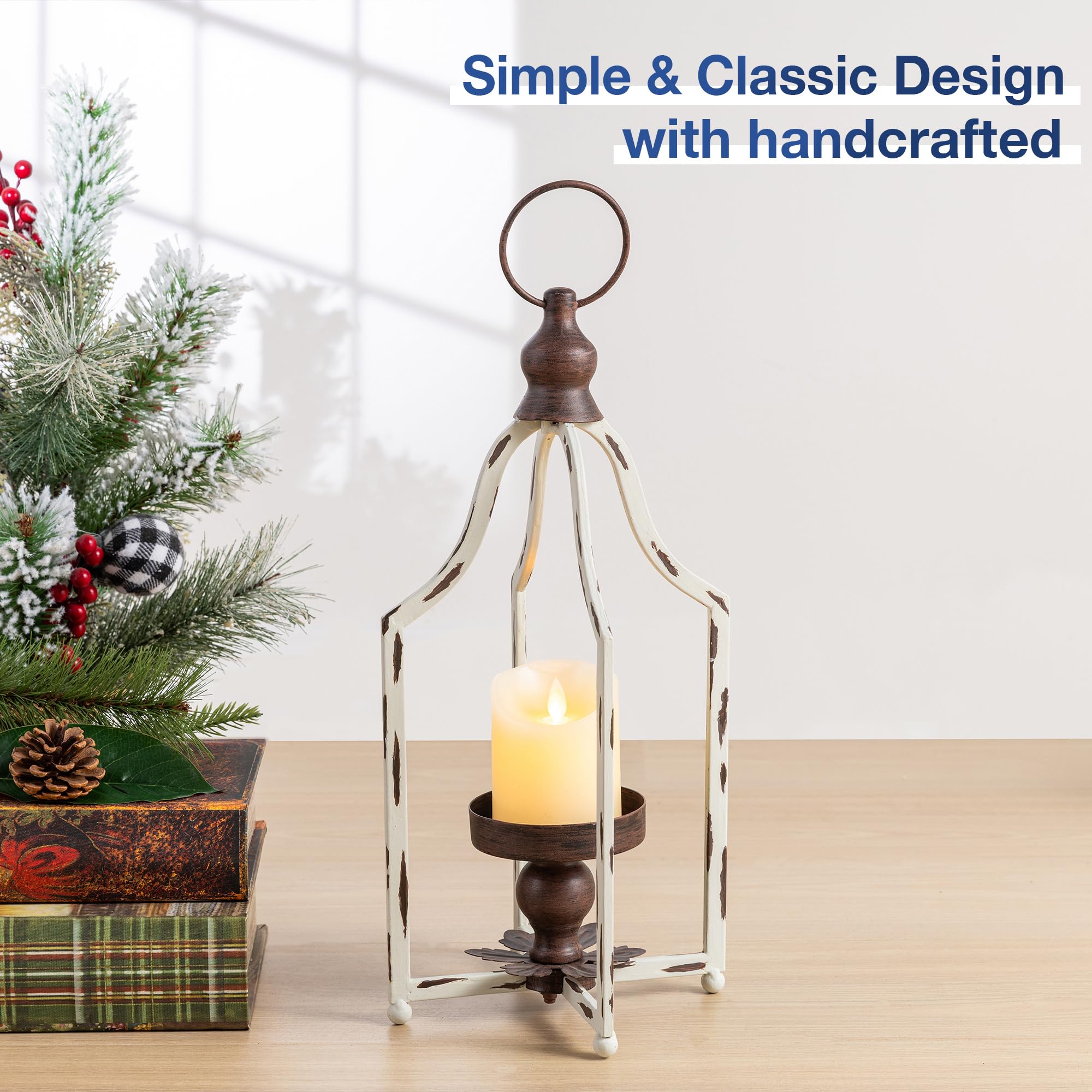 glitzhome Lanterne décorative à suspendre en métal Blanc 42 cm