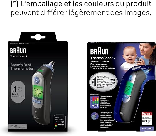Braun ThermoScan 7 Ear thermometer - Age Precision Technology - Colour-coded Digital Display - Baby and Infant Friendly - #1 Brand among doctors(1) - 8