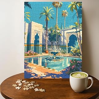 Mosque Fountain Islamic Muslim Islam Jigsaw Puzzle - 500 Pieces Wooden Puzzle for Adults, Wall Art Gift, Finished Size: 20 x 15 Inch
