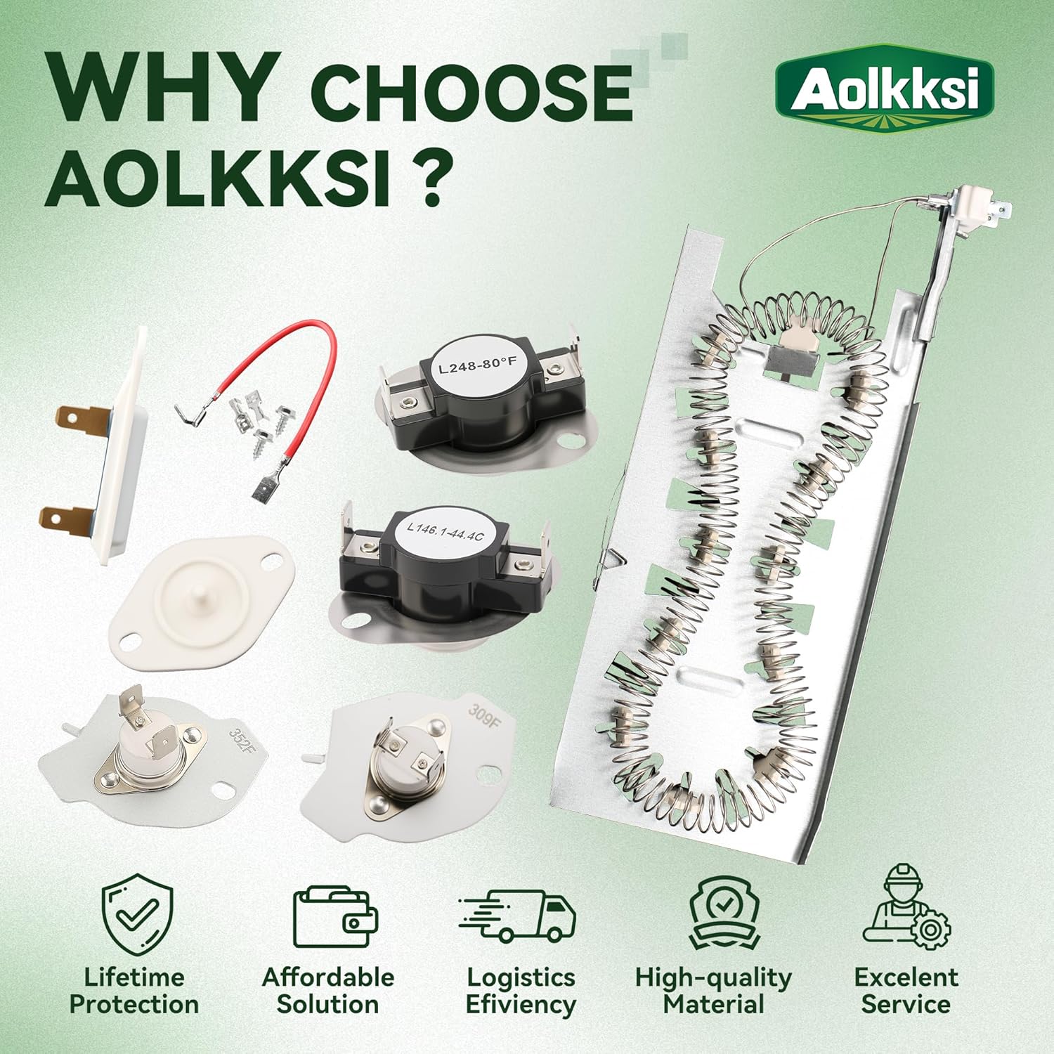 3387747 Dryer Heating Element 279973 dryer thermal fuse 3392519 Dryer Thermal Fuse 8577274 Dryer Thermistor 279816 Dryer Thermal Cut-off Kit and 352F Thermal Cut-off Fuse by Aolkksi