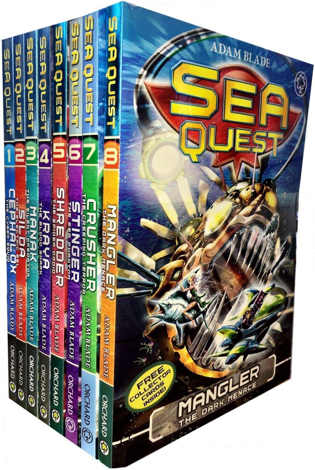 Sea Quest Series 1 and 2 By Adam Blade - 8 Books Collection Set (Mangler The Dark Menace, Crusher The Creeping Terror, Stinger The Sea Phantom, Shredder The Spider Droid, Kraya The Blood Shark, Manak The Silent Predator, Silda Electric Eel, Cephalox Cyber Squid) Paperback
