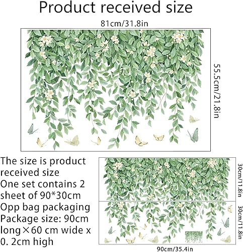 Miniatura 6 de Calcomanías de pared de plantas verdes, calcomanías de pared florales de primavera, calcomanías de pared de hojas verdes, calcomanías de pared de