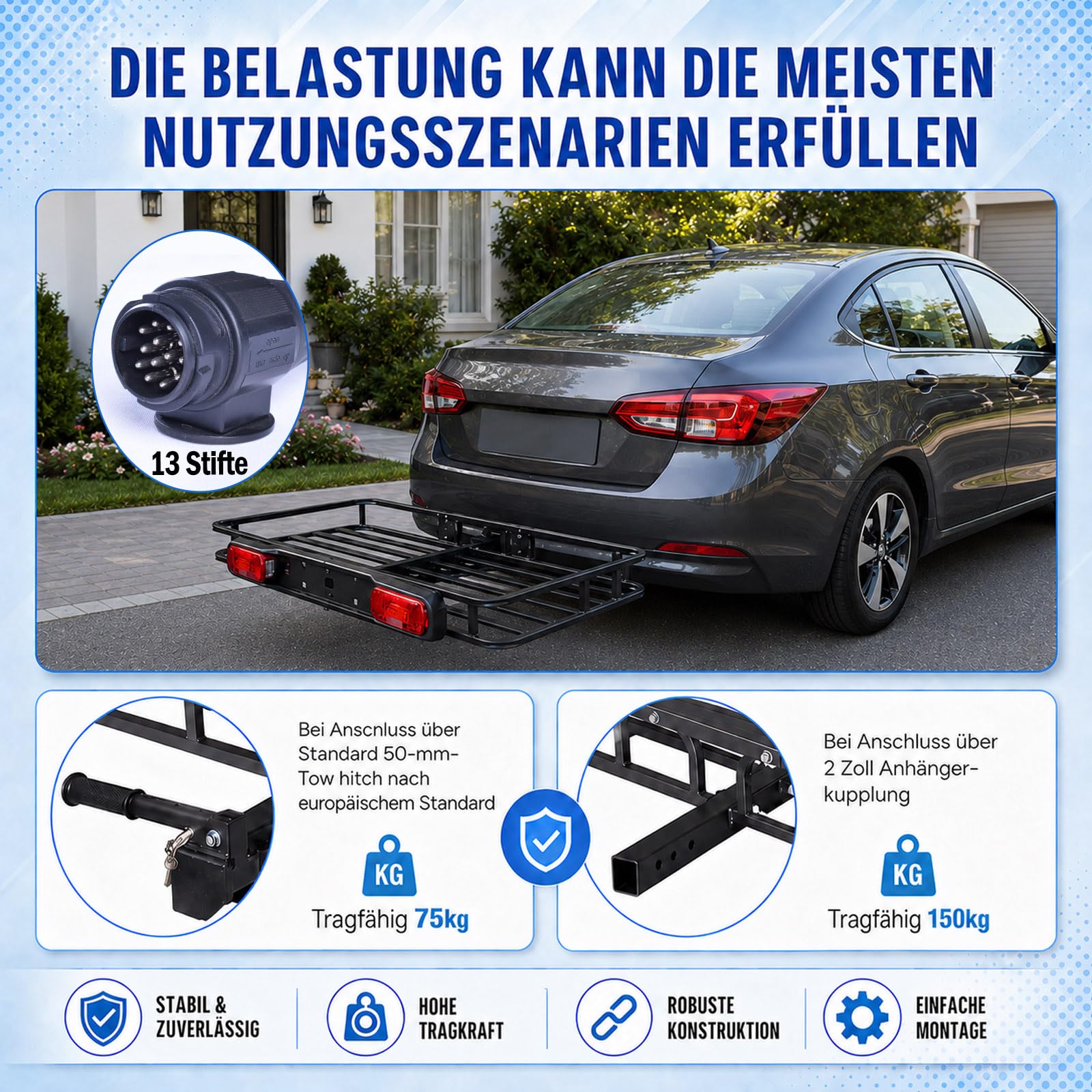 Heckträger für Anhängerkupplung 152x61x15cm mit das Rücklicht,Wildträger Heckträger mit Montagekupplung,Suitable for Tow Hitch (Anhängerkupplung),Einsetzbar in ATV, PKW, SUV.Hoflader