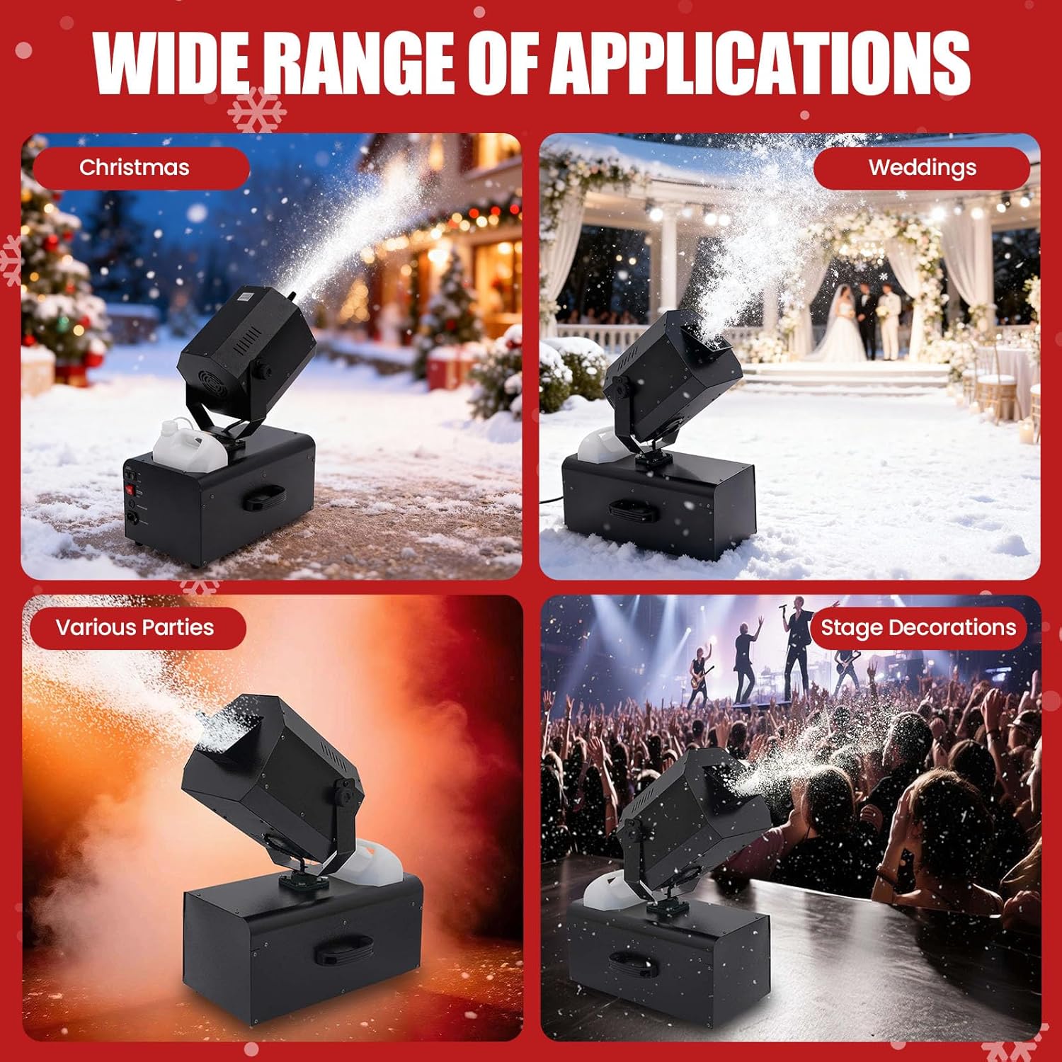 2000W Snow Machine, 1059ft³ 110V Coverage Snow Maker Machine, 90° Rotation Angle High Output Special Effects Machines w/Remote Control, Snowflake Making Liquid Bottle for Christmas