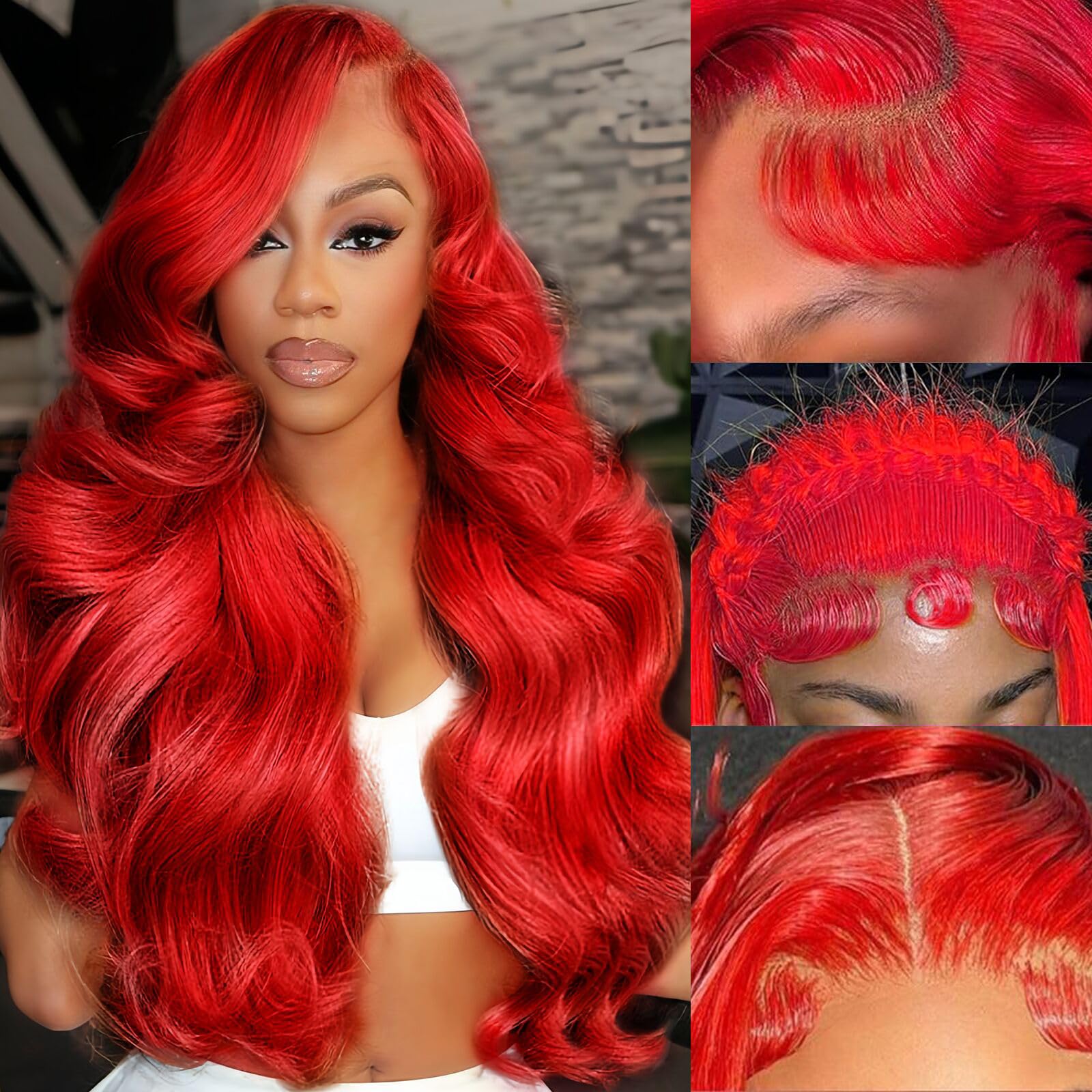 MIGURA 30 Inch Red Human Hair Wig 200 Density Red Body Wave 13x4 HD Lace Front Wigs Human Hair Pre Plucked with Baby Hair Red Wig Human Hair Color