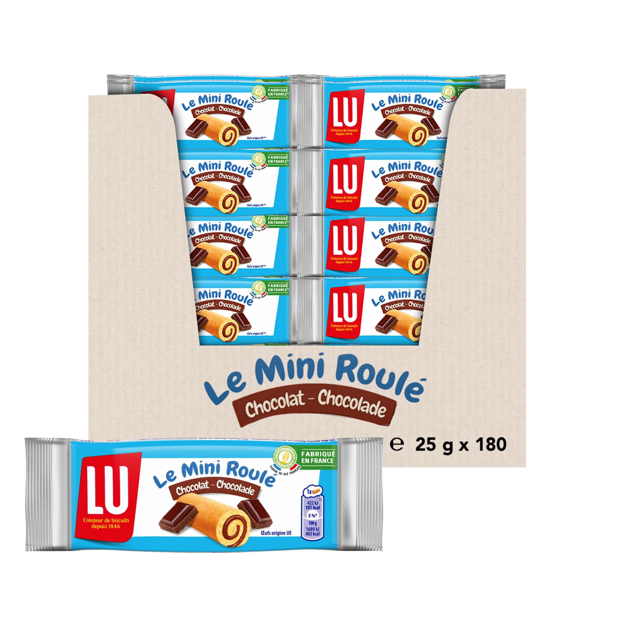 LU - LULU Miniroulés au Chocolat - Génoise Tendre et Moelleuse - Lot de Gâteaux Individuels - Idéal pour le Goûter des Enfants - Gâteau Fabriqué en France - Pack de 180 Sachets de 25 g