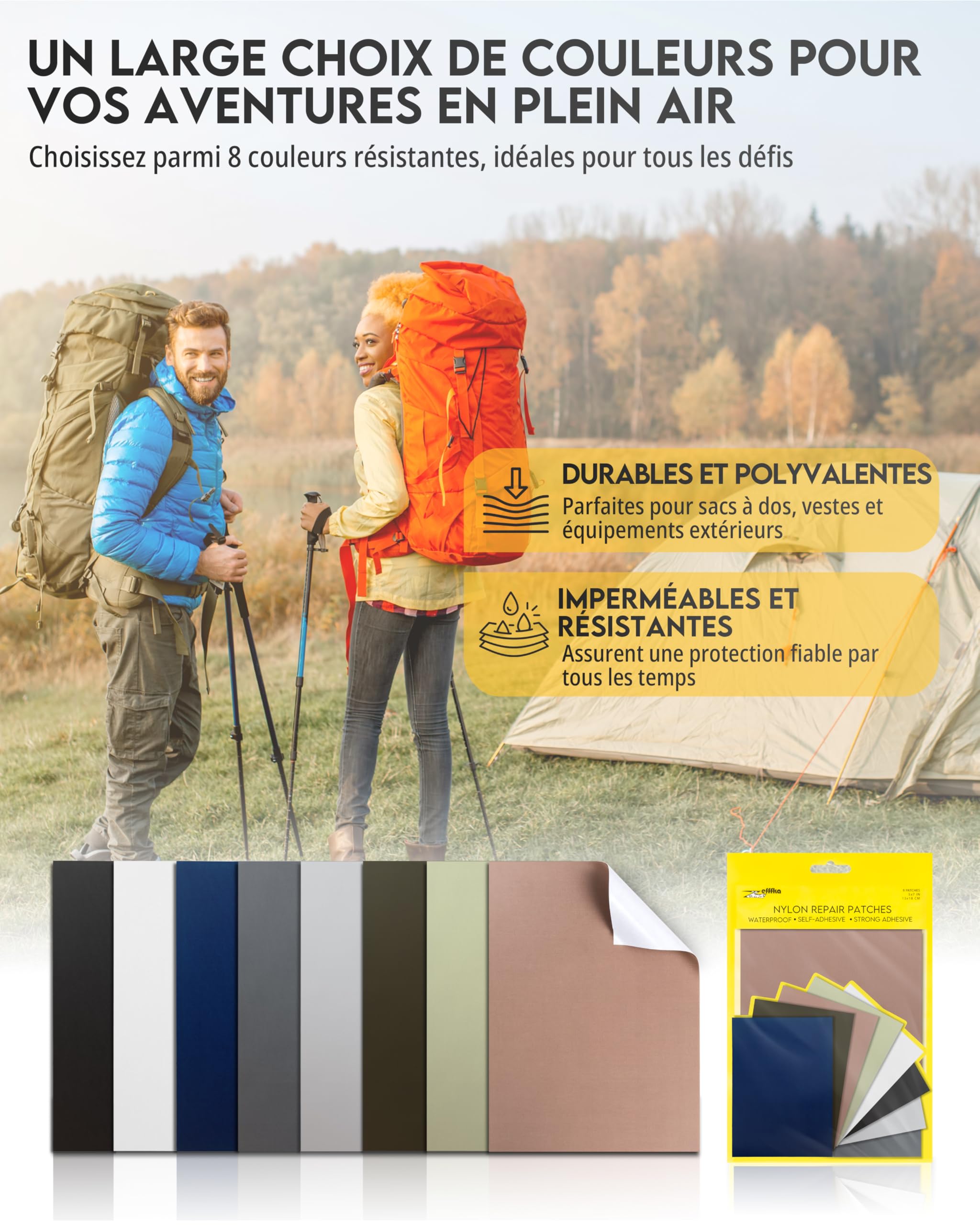 Belle Vous Tissu Autocollant Reparation en Nylon (Lot de 15