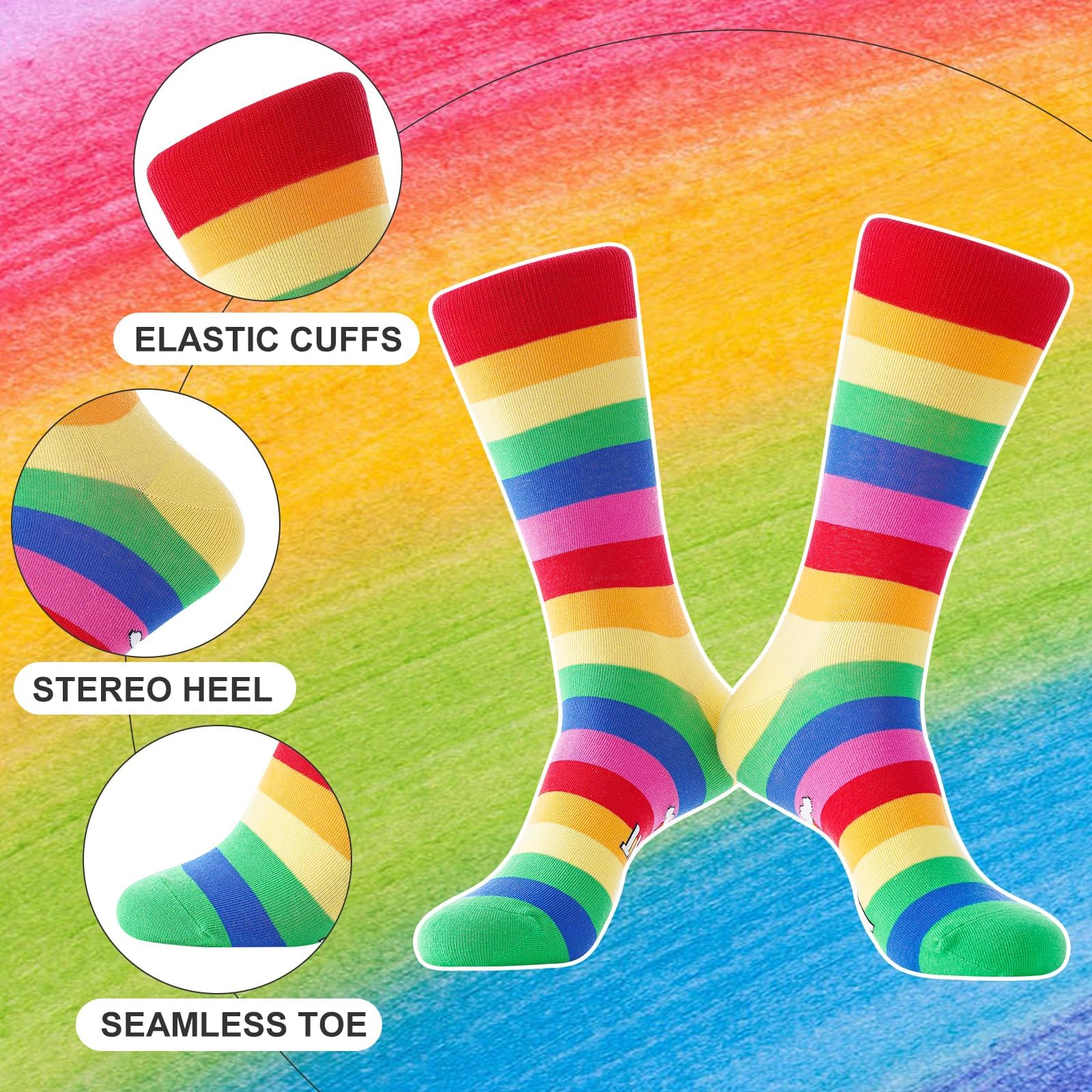 BISOUSOX Calzini Arcobaleno Calze Uomo Fantasia Calzini Colorati da Uomo a Righe Calzini Divertenti Calze Donna Cotone Calzini Pride per Gay Fifts (40-46, 1Pair-LGBTQRainbow)
