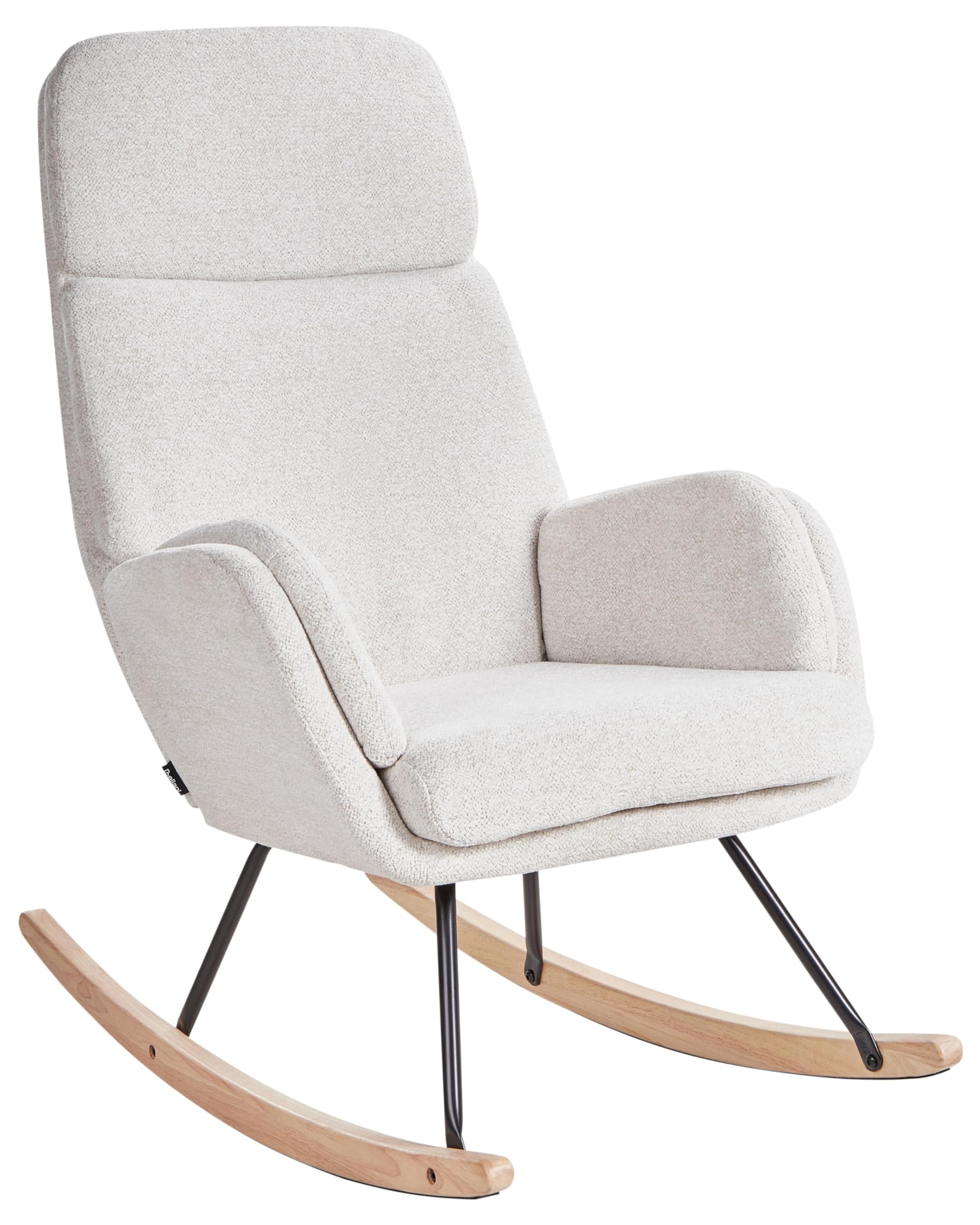 Beliani Silla Mecedora de Tela Asiento de poliéster Patas de Metal Patines de Madera diseño Moderno Blanco Crema Kvelia