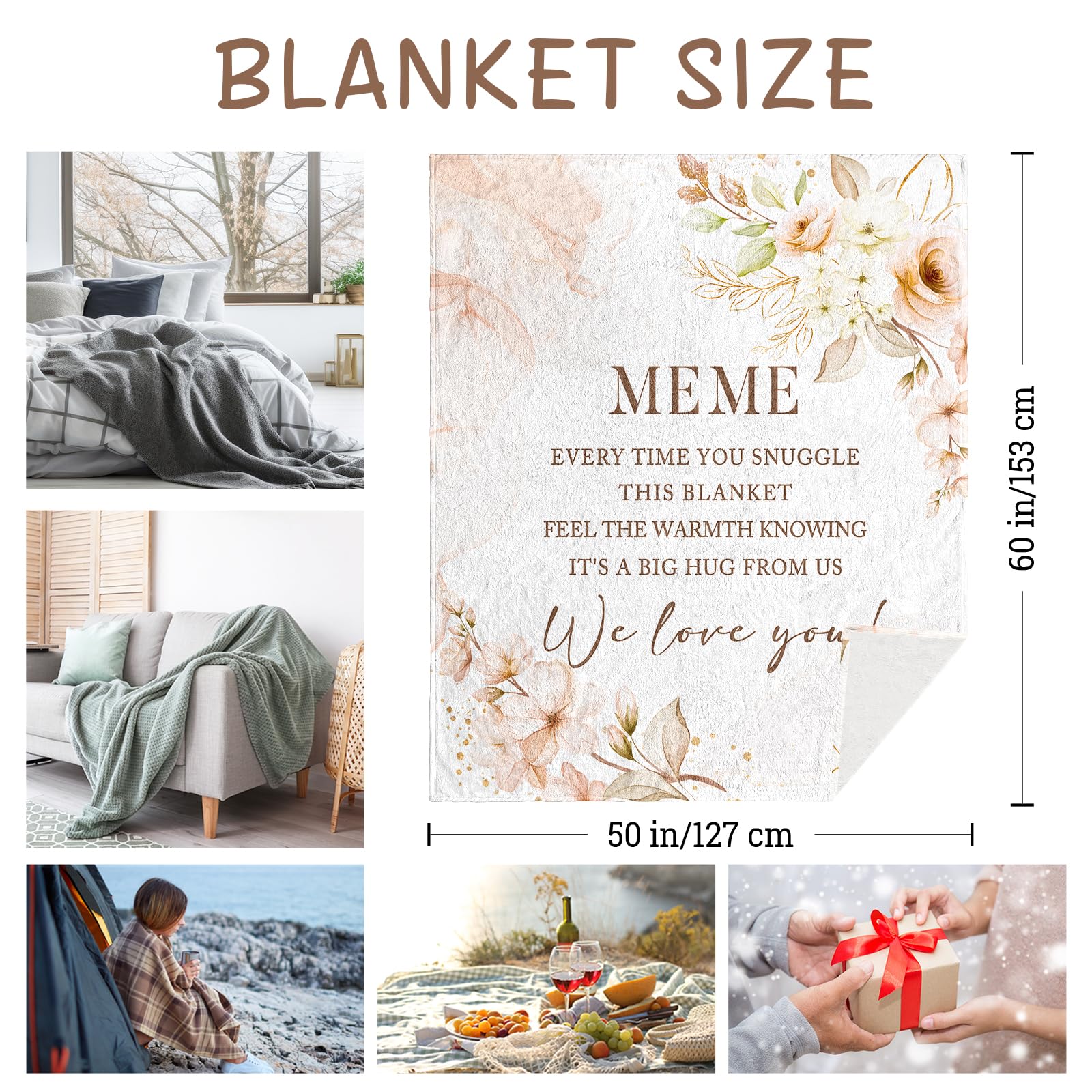 Meme Gifts, Gifts for Meme, Meme Birthday Gifts, Meme Blanket 60" x 50", Meme Gifts for Grandma, Meme Gifts from Grandkids, Meme Gifts for Christmas/Mother's Day