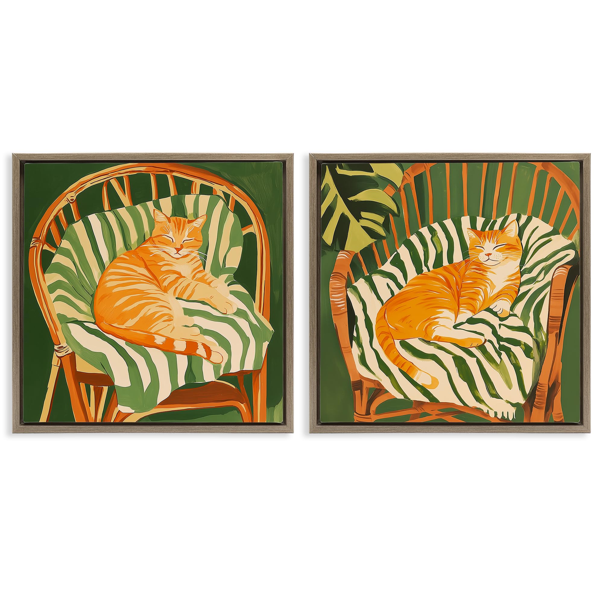 'Cozy Cats in Rattan Chairs'| 2pc Floating Frame Art Set 2