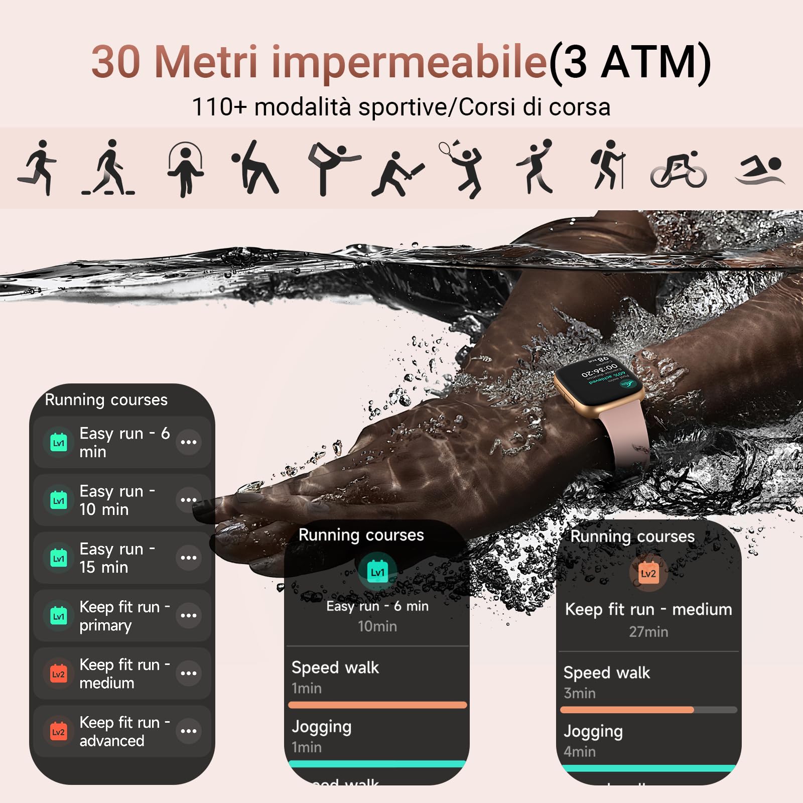 Tensky Orologio Smartwatch Donna Uomo 1.85'' AMOLED Chiamate, 3ATM 110+ Sportive Donna Smart Watch, Sonno Cardiofrequenzimetro Contapassi Compatibile Android iOS Rosa