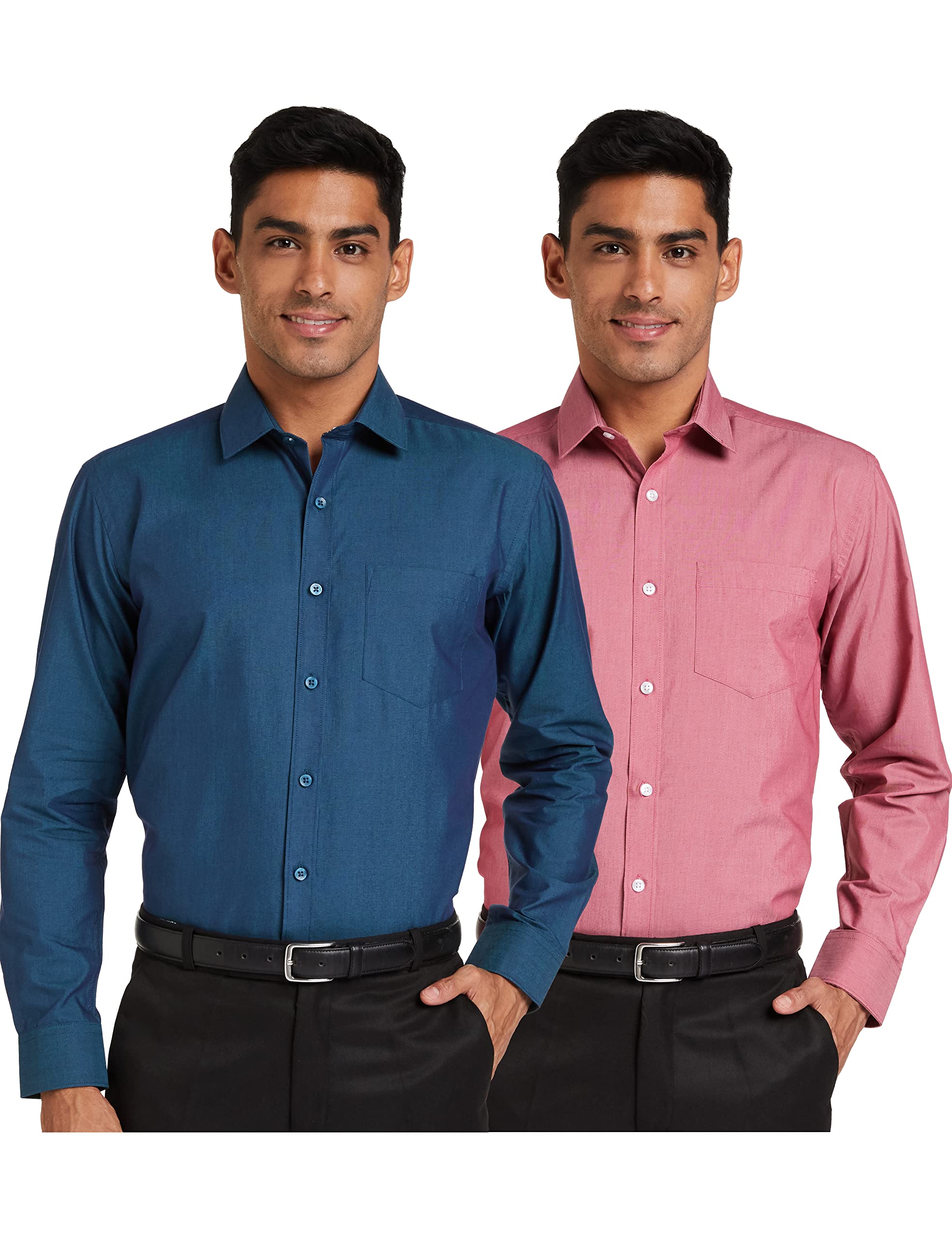 Amazon Brand - SymbolMen's Solid Cotton Formal Shirt | Casual | Plain | Full Sleeve | Combo Pack of 2-Regular Fit (Available in Plus Size)