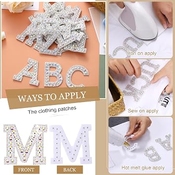 Waydress 26 Pcs Rhinestone Iron on Patch Letters,Flat Style,AB Colors
