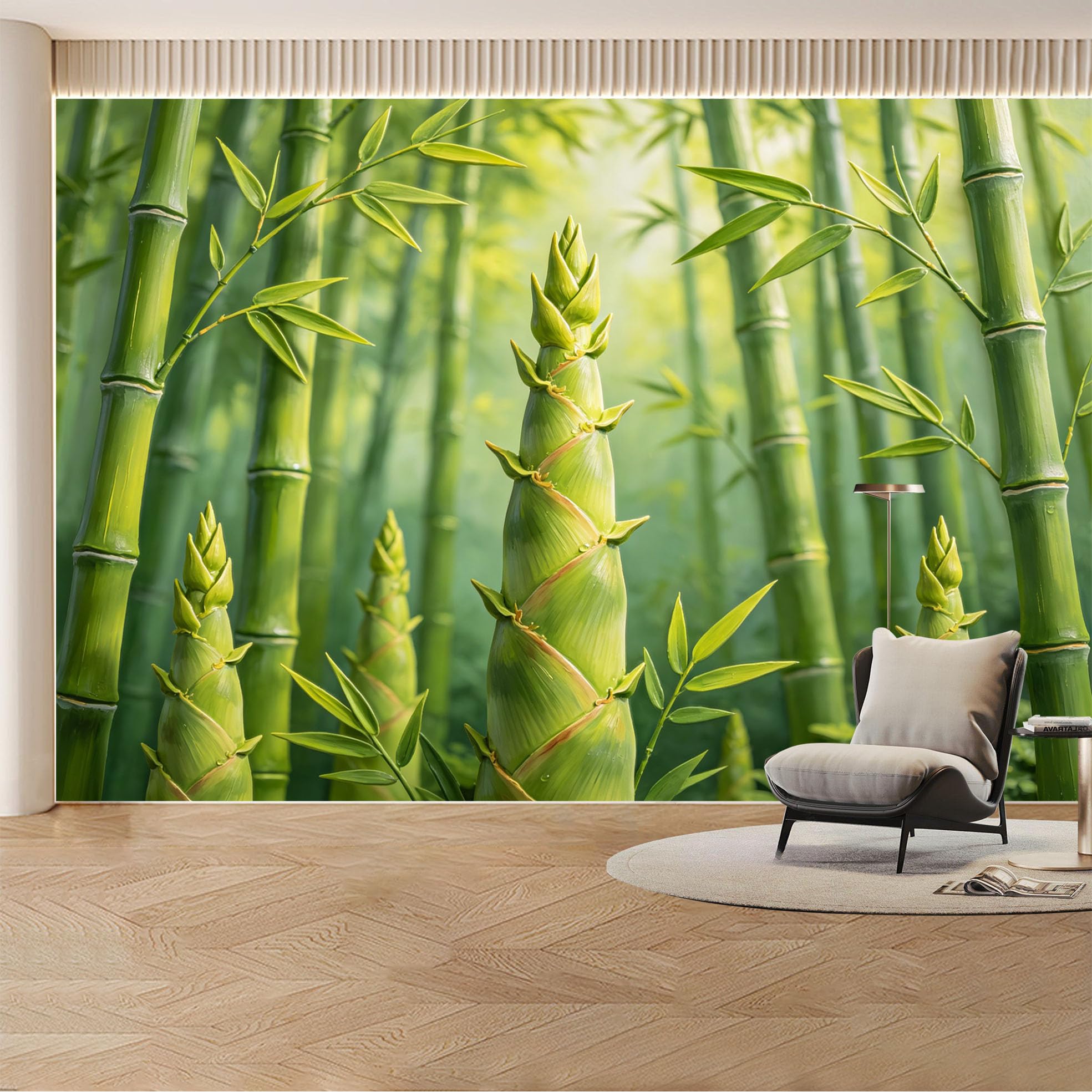 Custom Wall Mural Wallpaper Bamboo Shoots， Nature Landscape 3D Effect Wall Decor， Zen Minimalist Tropical for Living Room， Bedroom， Office