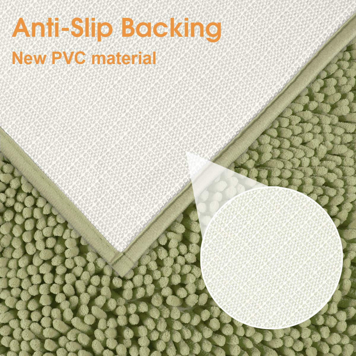 BYSURE Sage Green Bathroom Rug Set 3 Piece Non Slip Extra Absorbent Shaggy Chenille Bathroom Rugs and Mats Sets, Soft & Dry Bath Rug/Mat Sets for Bathroom Washable Carpets Set