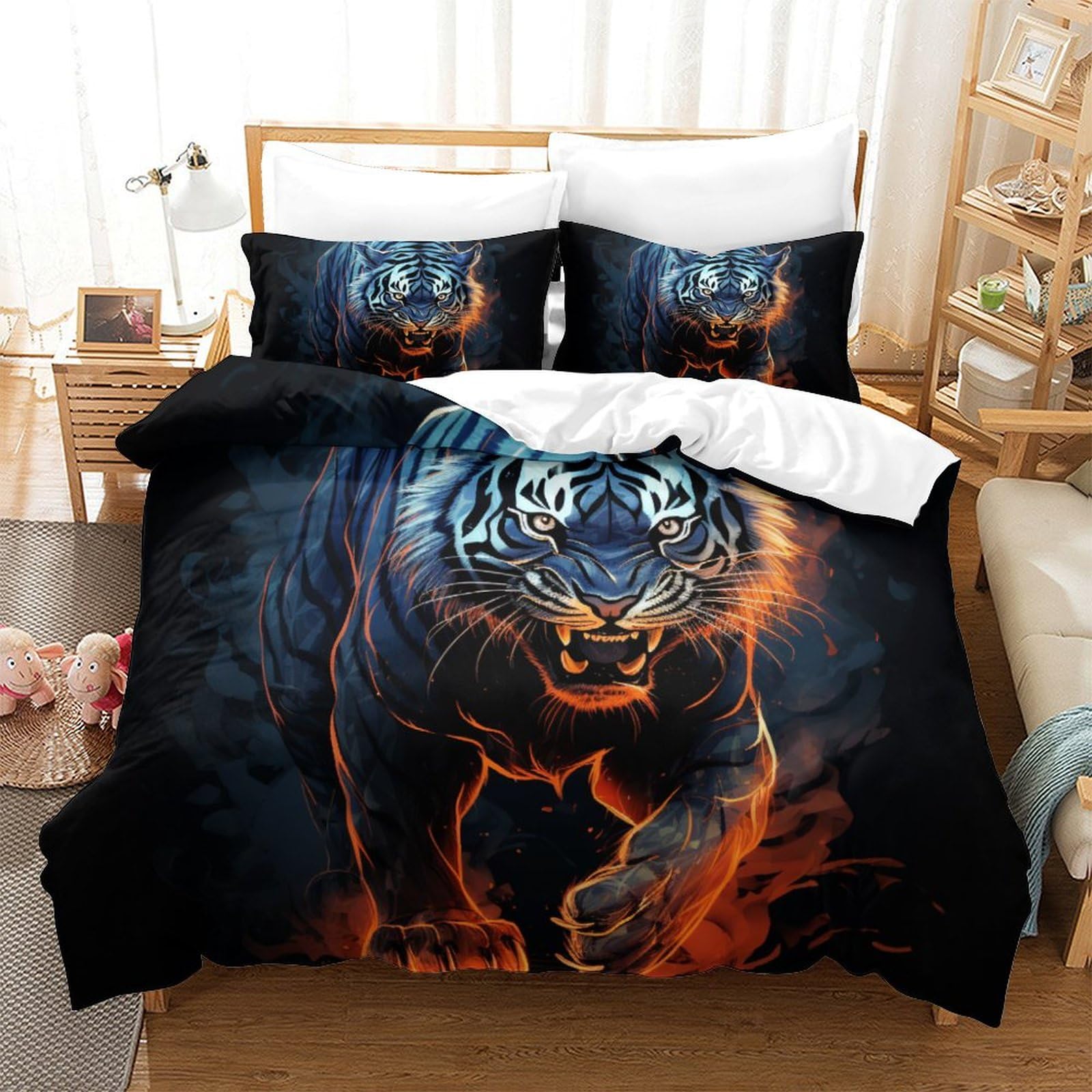 Housse de couette tigre抗皺 microfibre 260x220 pour grand lit enfants