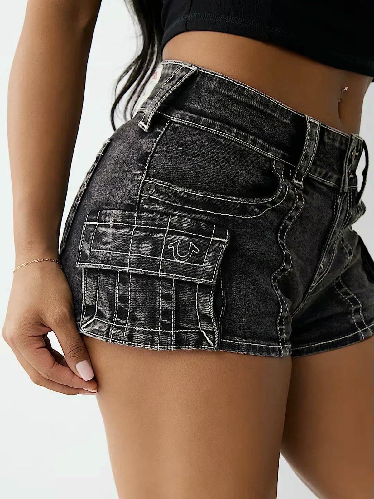Shorts Damen Subgrau-Saison Trend Dreidimensional U-line Stickerei Mini Jeans Frauen Enge Frauenkleidung-blau-m