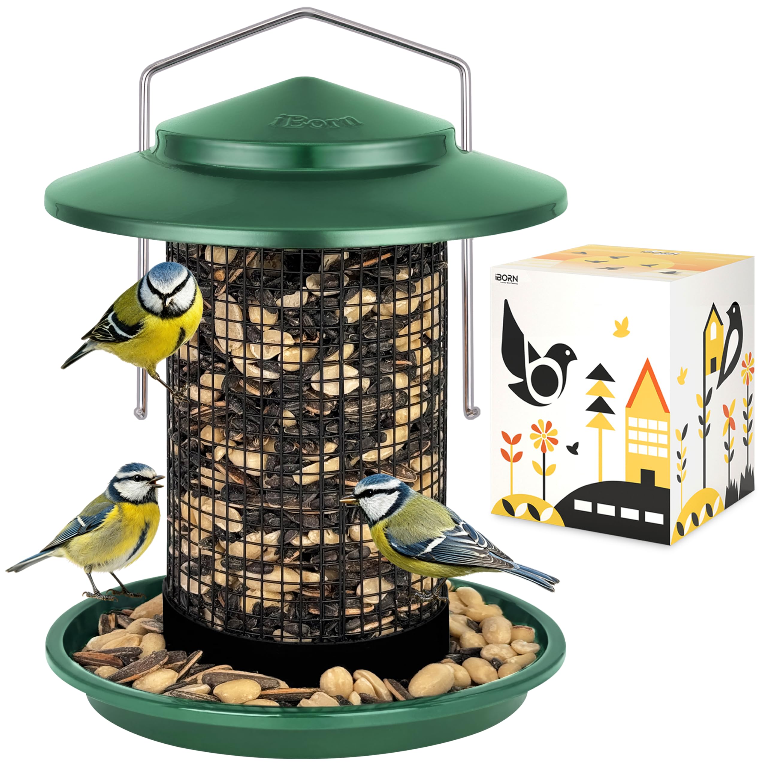 Metal Peanut Bird Feeder for Outdoors, Chew Resistant, 2.2lbs, 1Pk, GREEN