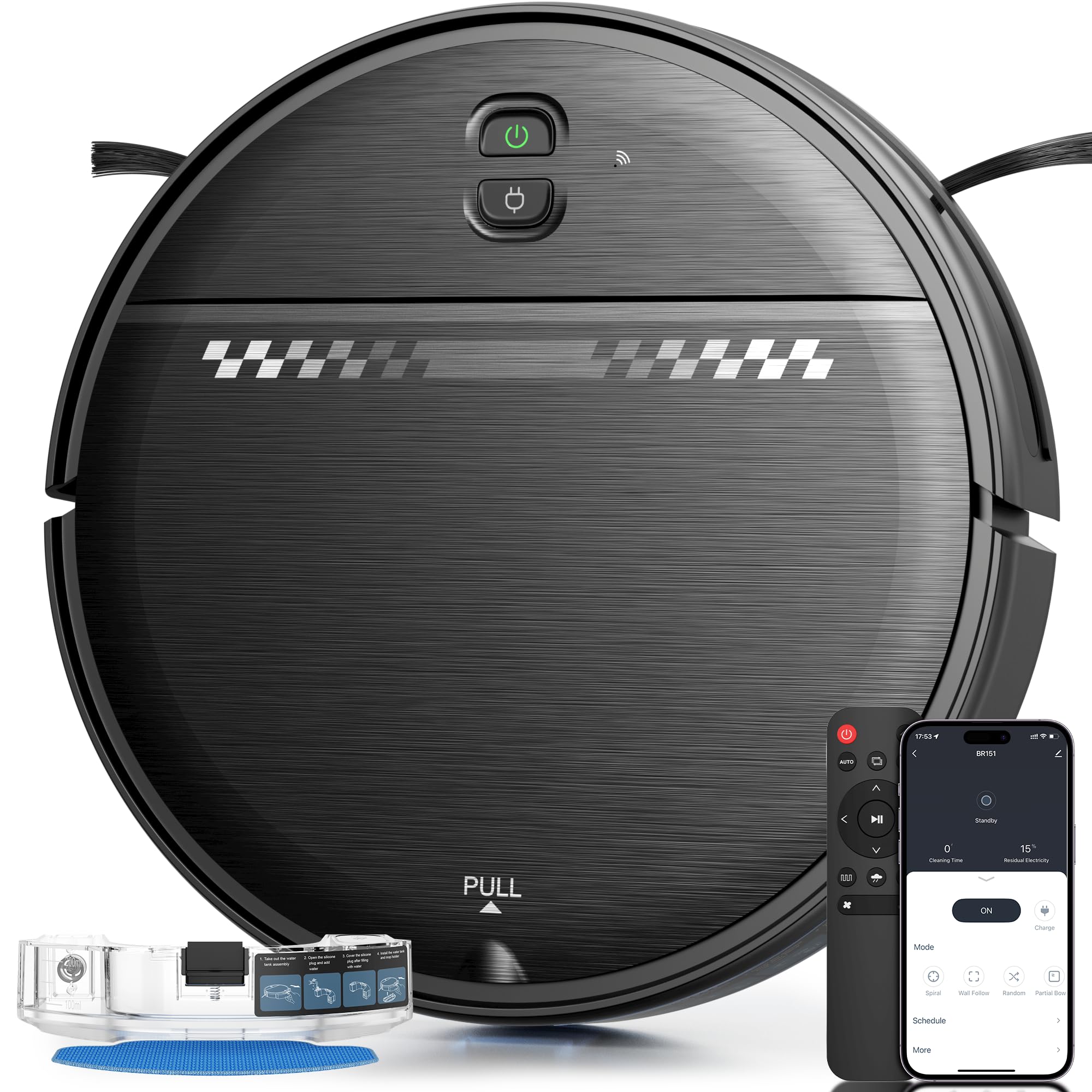 Robot Vacuum and Mop for Pet Hair, 2-in-1 Robot Vacuum Cleaner for Hard Floors&Carpets with 2.87'' Slim Design, Wi-Fi/App/Voice Control, 3D Obstacle Avoidance & Self-Charging