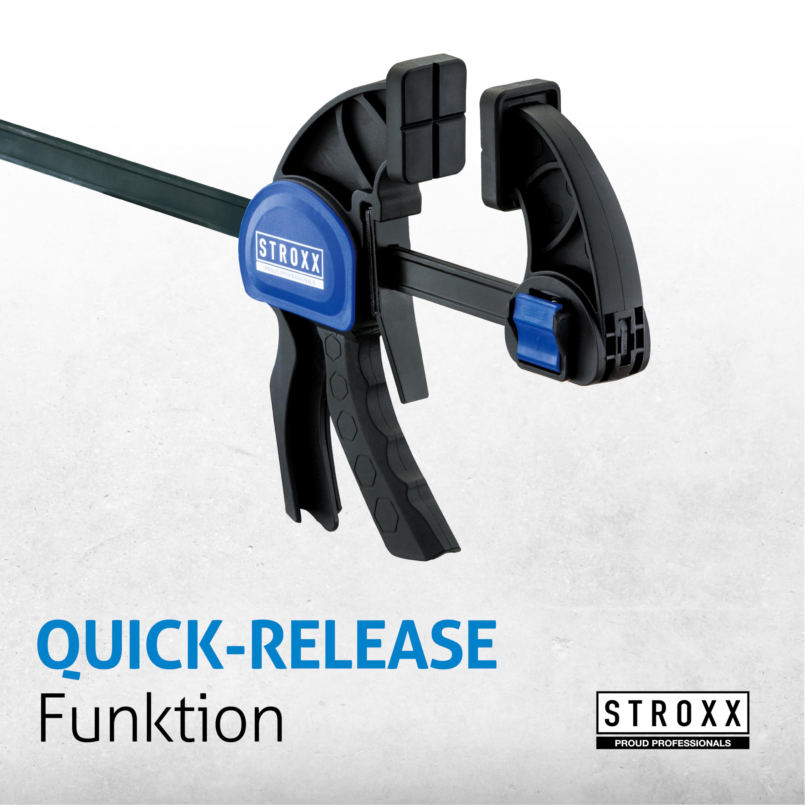 STROXX® 1x Einhandzwinge |Spannweite: 600mm| Klemmkraft je Zwinge: 159 Kg | Schraubzwinge | Spanner | Zwinge | Einhandzwinge | mit Gummipads und Quick Release Funktion