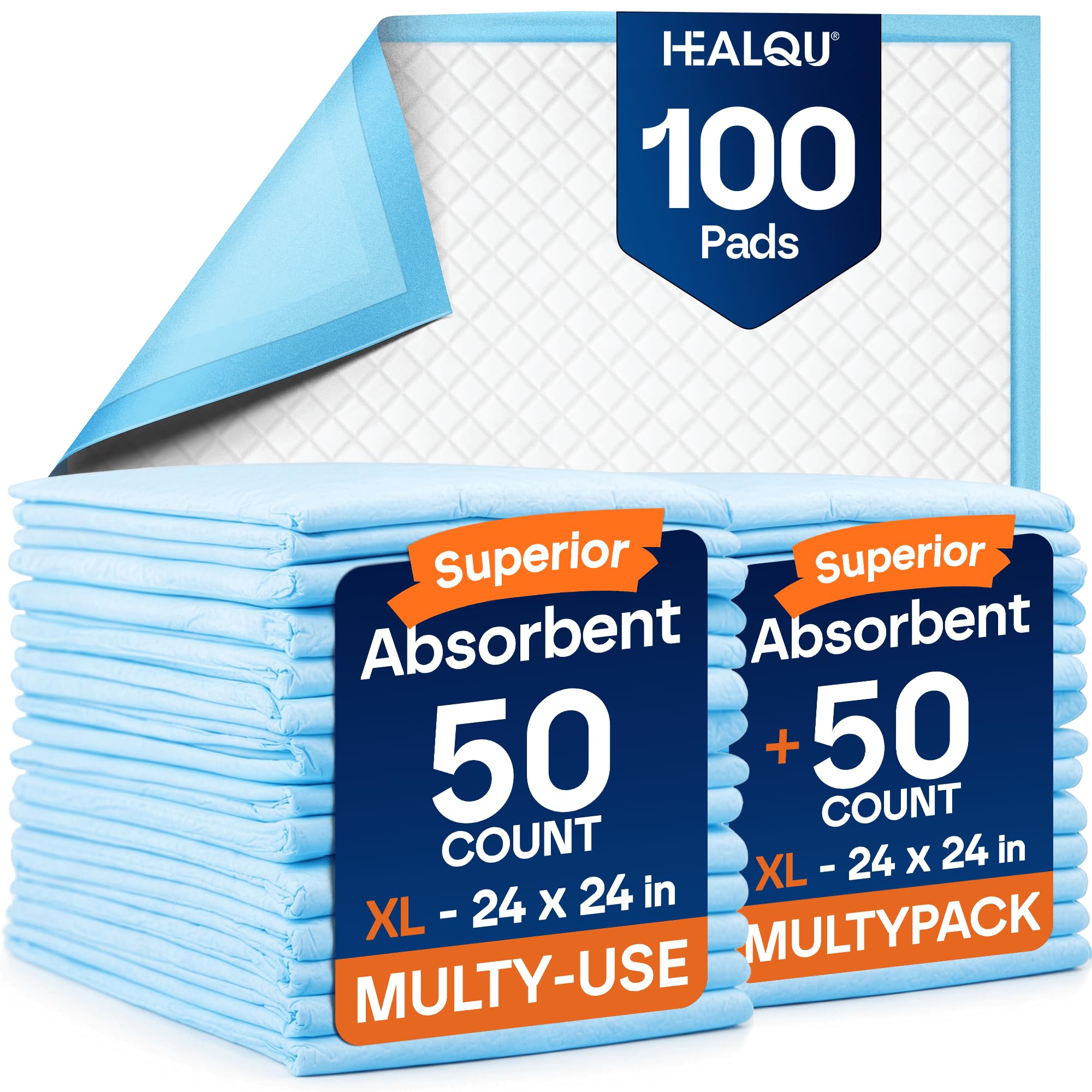Healqu Alaise pour Chien - x100 Alèses Jetables pour Chiens & Chats - Tapis Absorbant 24x24 pour L'Éducation à la Propreté des Animaux - Alèse Jetable Technologie Ultra Absorbante Chat & Chiot